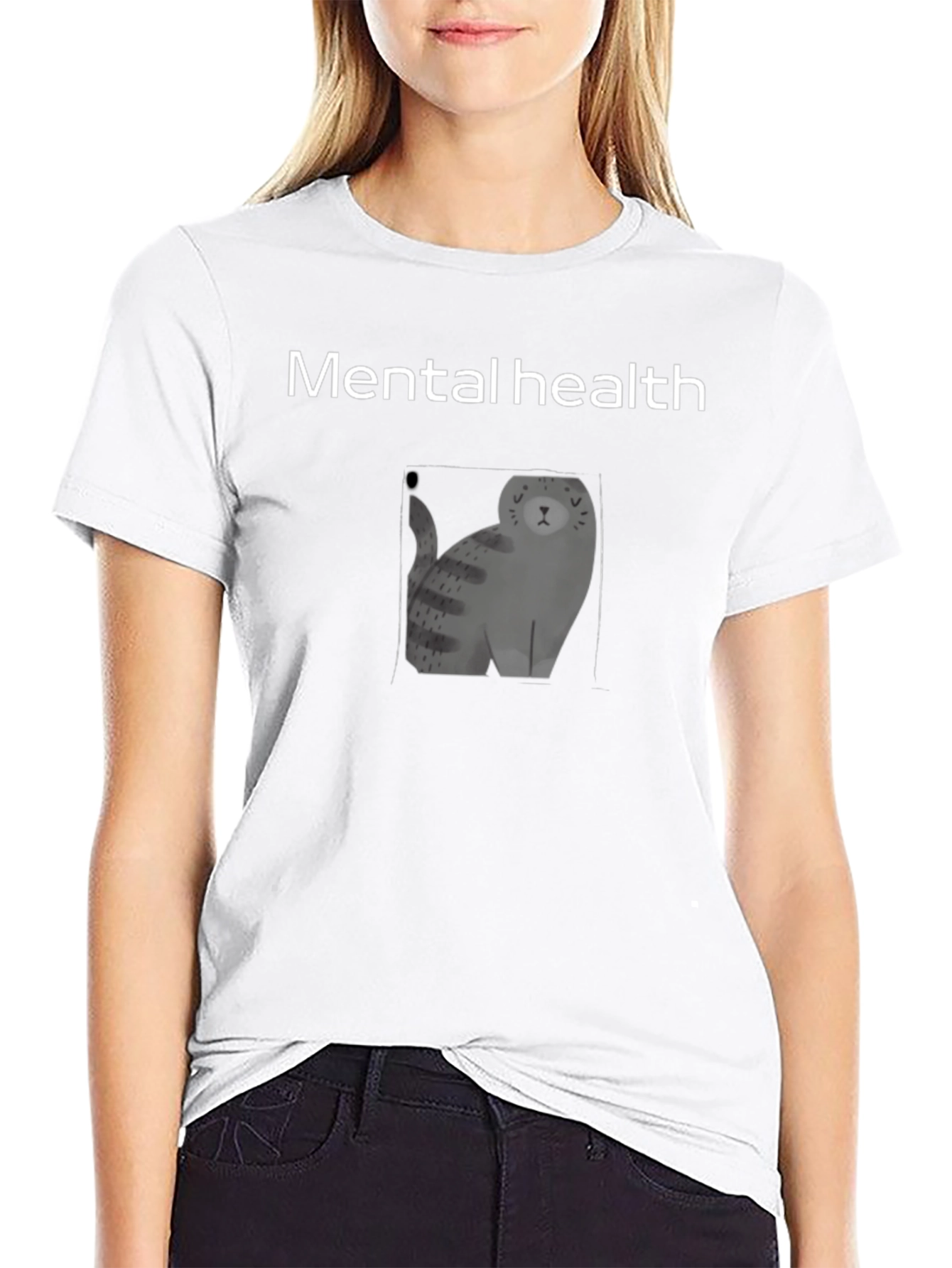 Mental Health Cat Graphic Black Tee