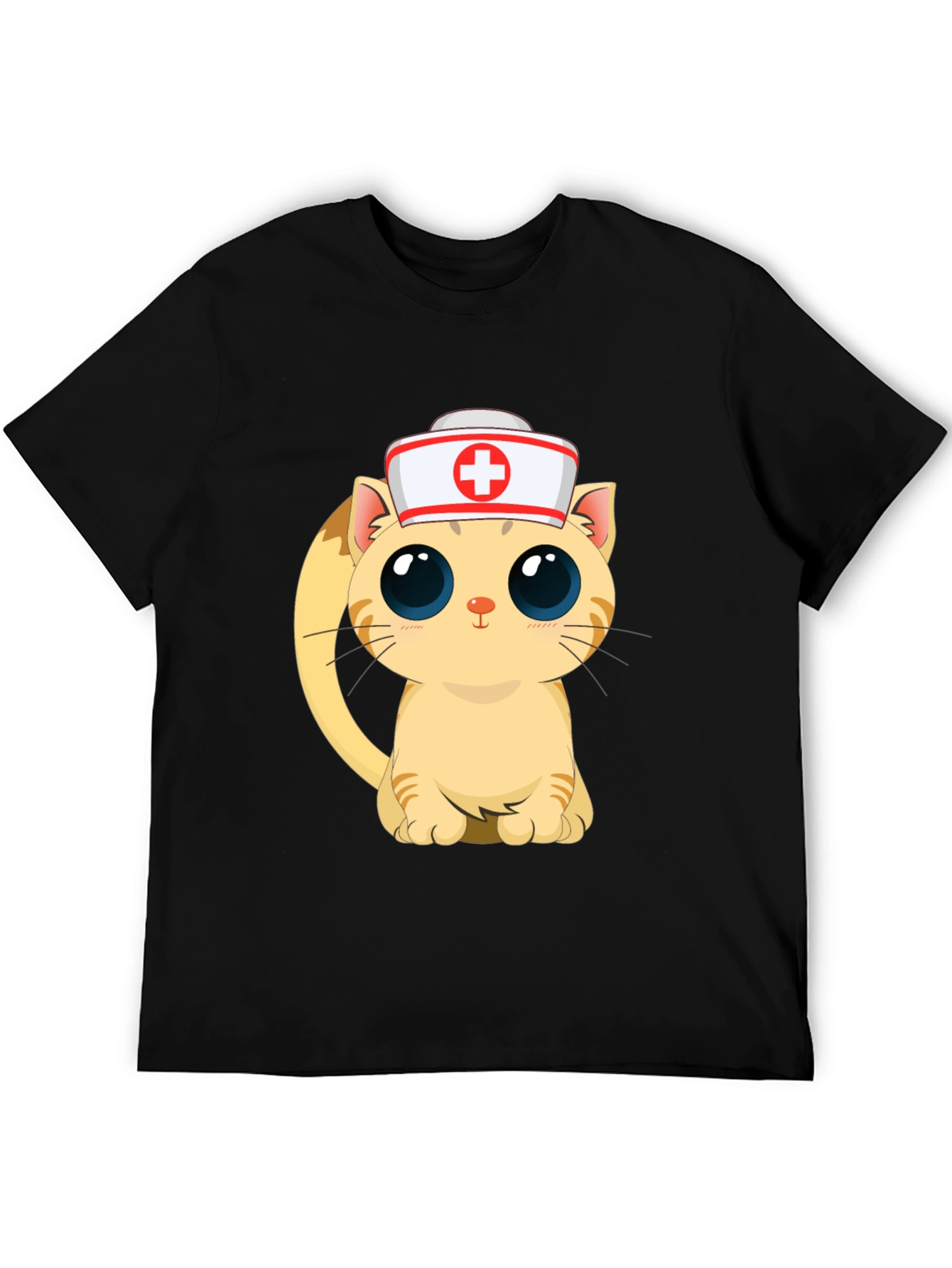 Cute Nurse Cat Black T-Shirt