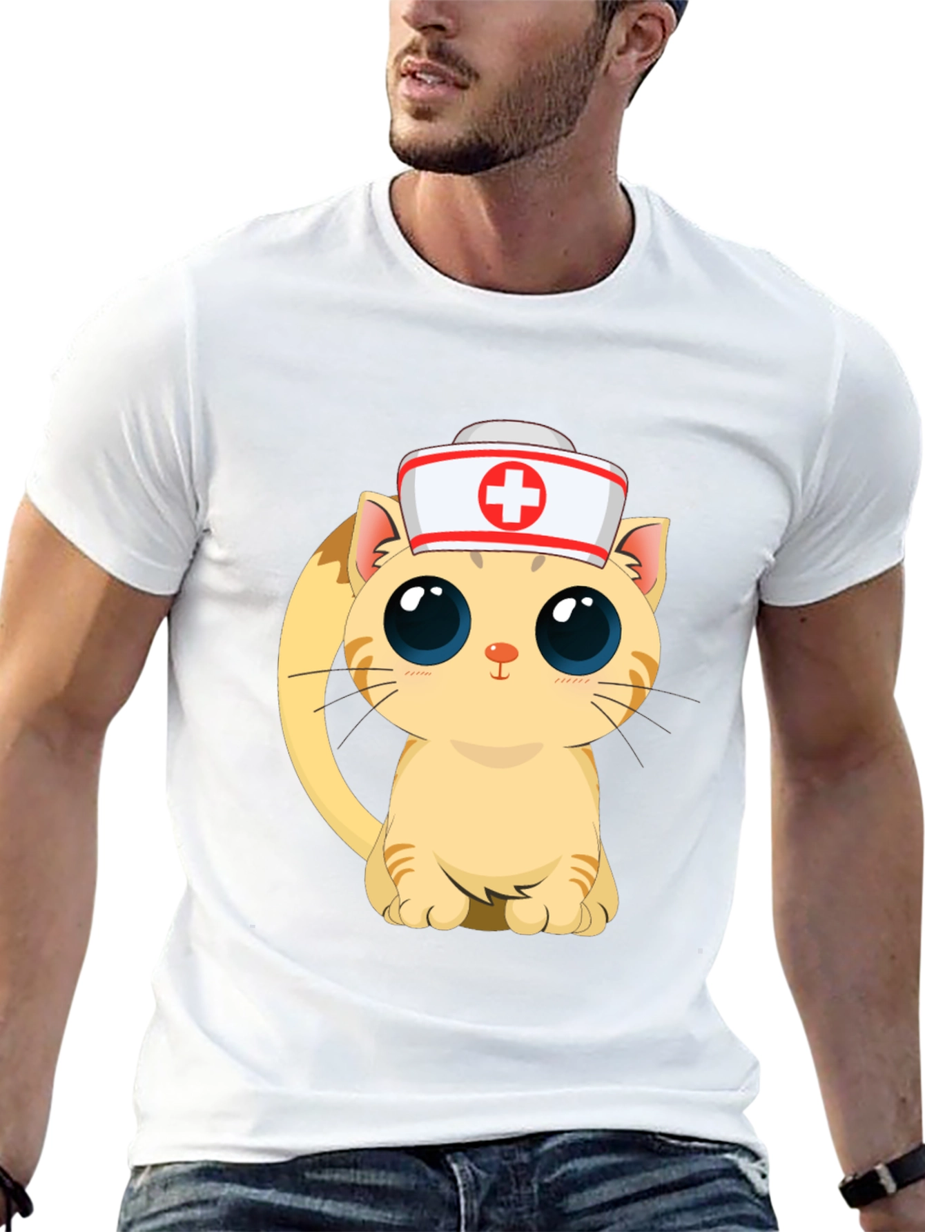 Cute Nurse Cat Black T-Shirt