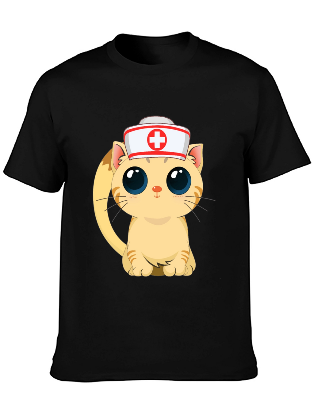 Cute Nurse Cat Black T-Shirt