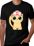 Cute Nurse Cat Black T-Shirt