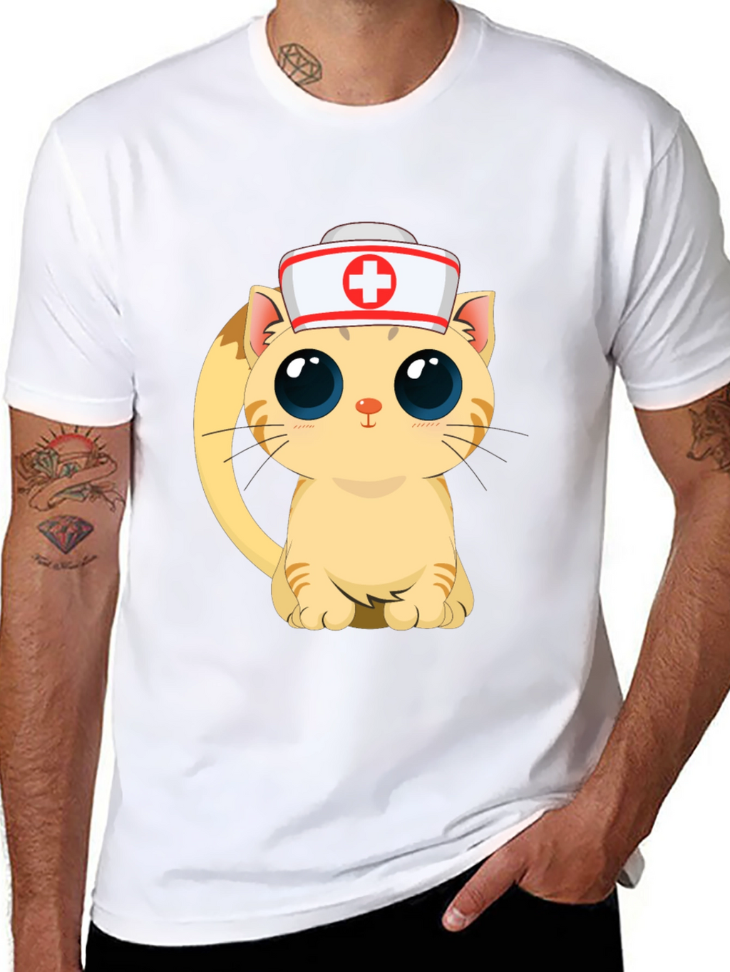 Cute Nurse Cat Black T-Shirt