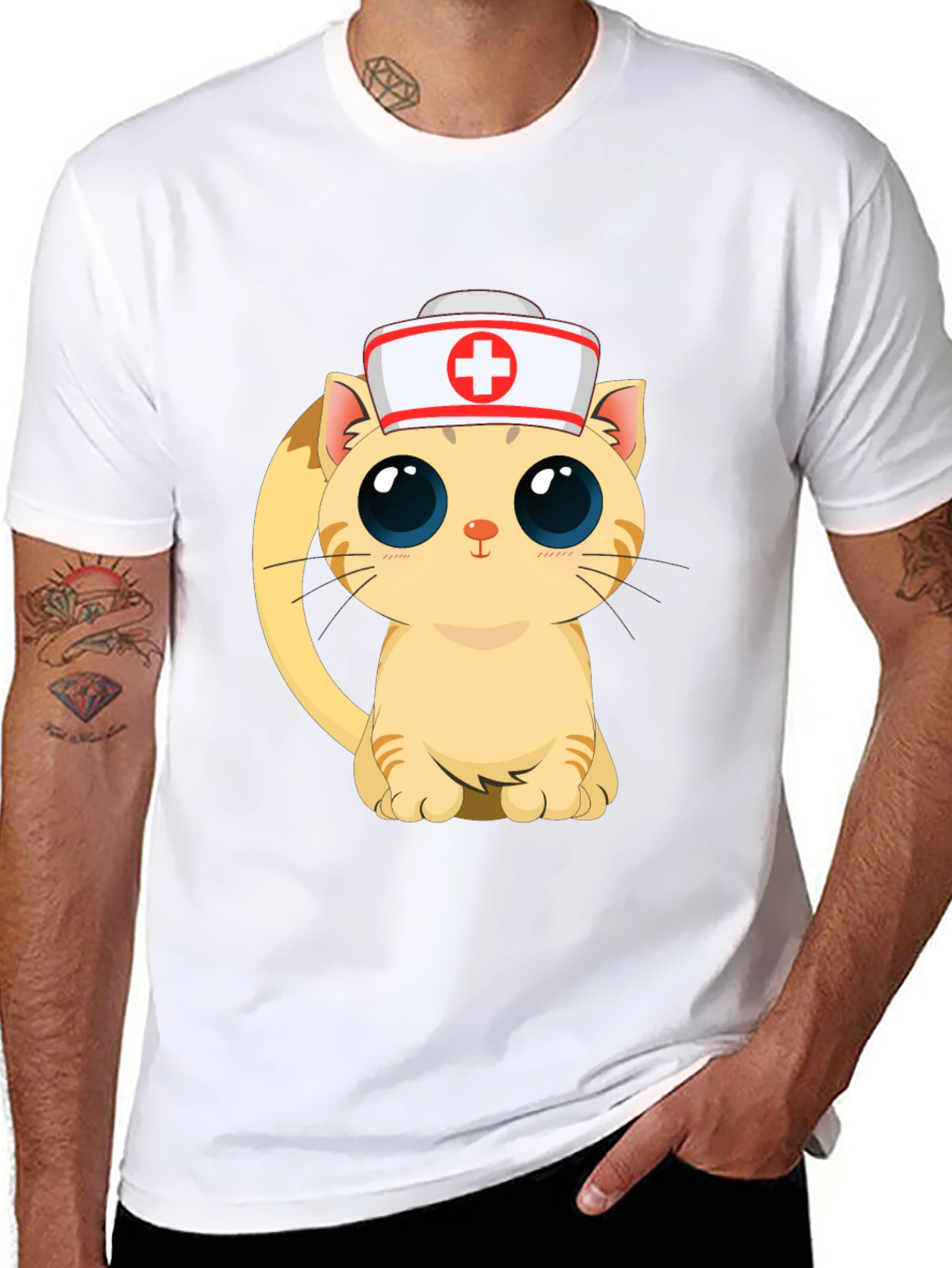 Cute Nurse Cat Black T-Shirt