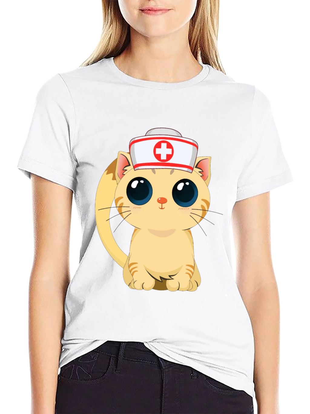 Cute Nurse Cat Black T-Shirt