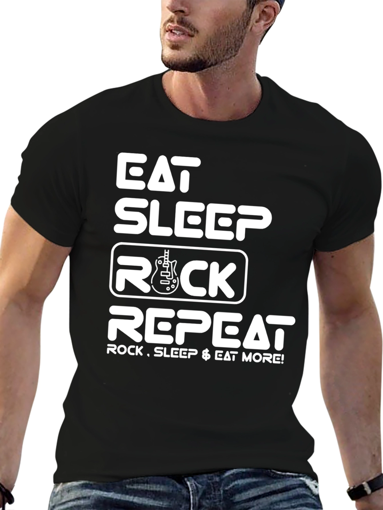Eat Sleep Rock Repeat Graphic Tee - Black