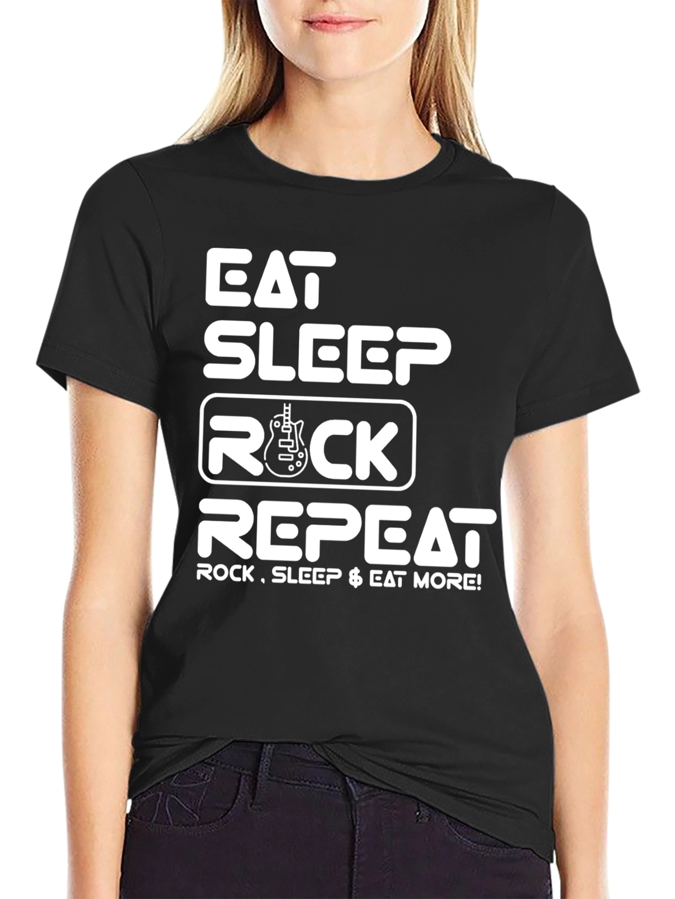 Eat Sleep Rock Repeat Graphic Tee - Black