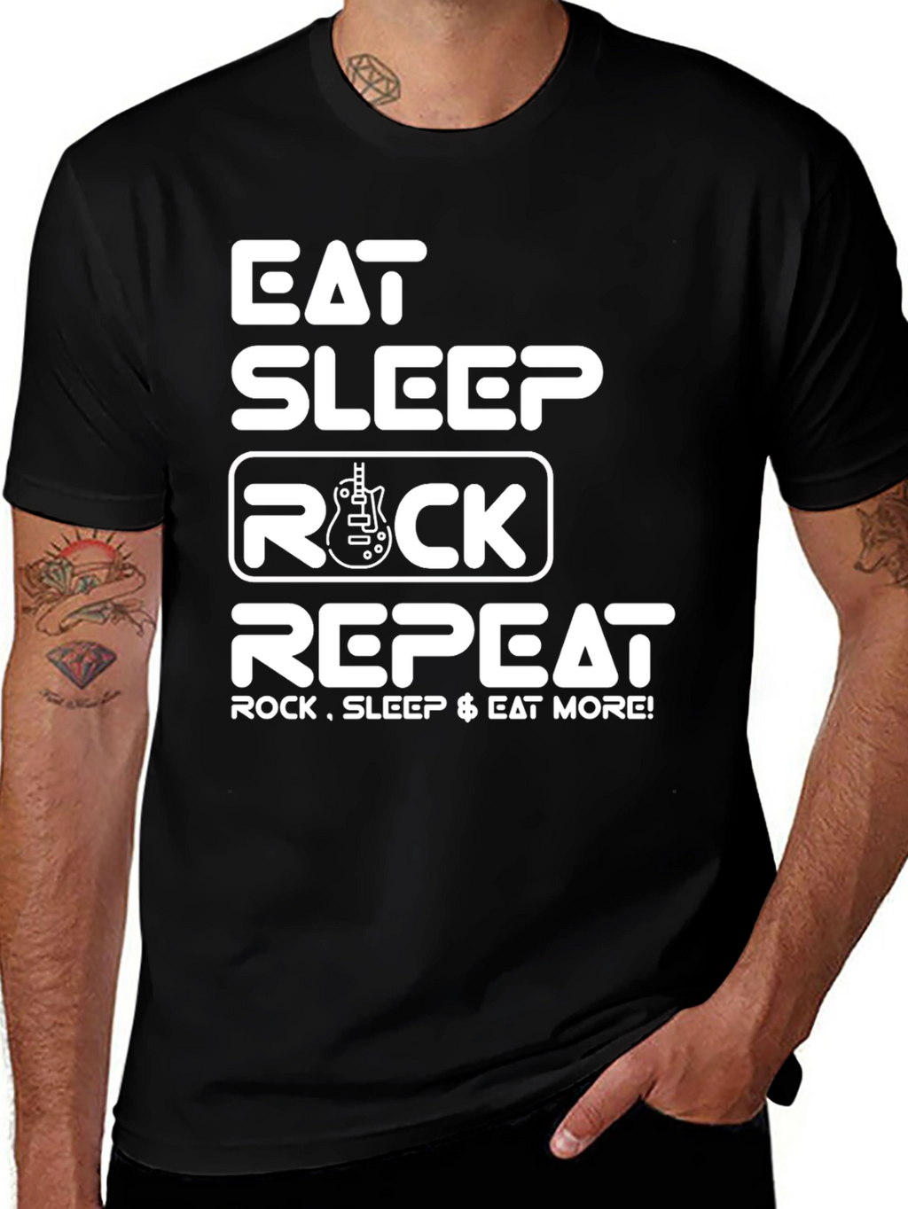 Eat Sleep Rock Repeat Graphic Tee - Black