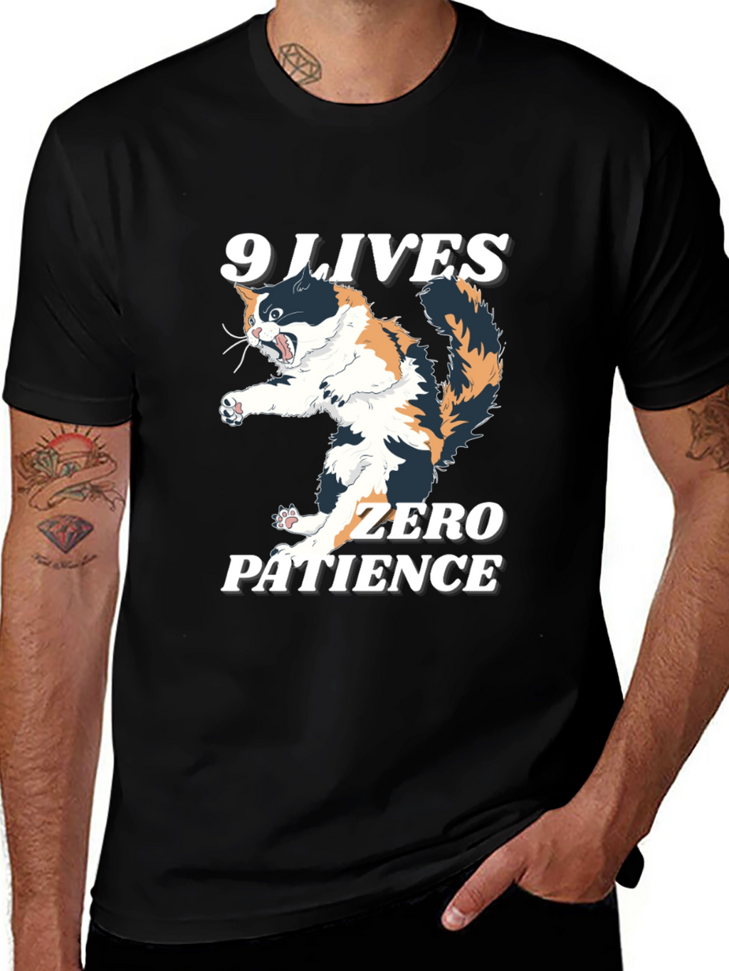 9 Lives Zero Patience Cat Graphic Tee