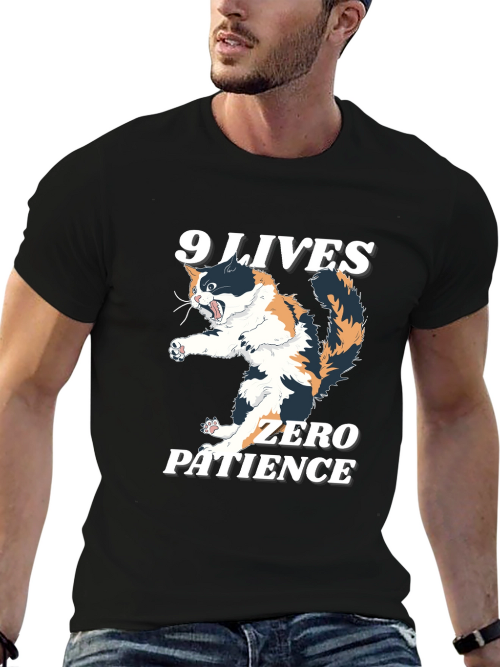 9 Lives Zero Patience Cat Graphic Tee