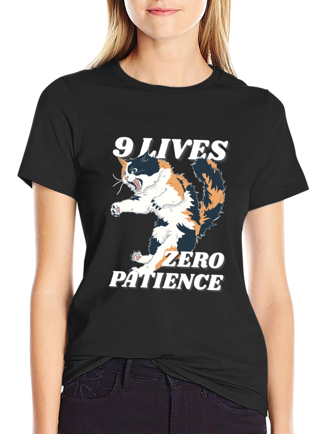 9 Lives Zero Patience Cat Graphic Tee