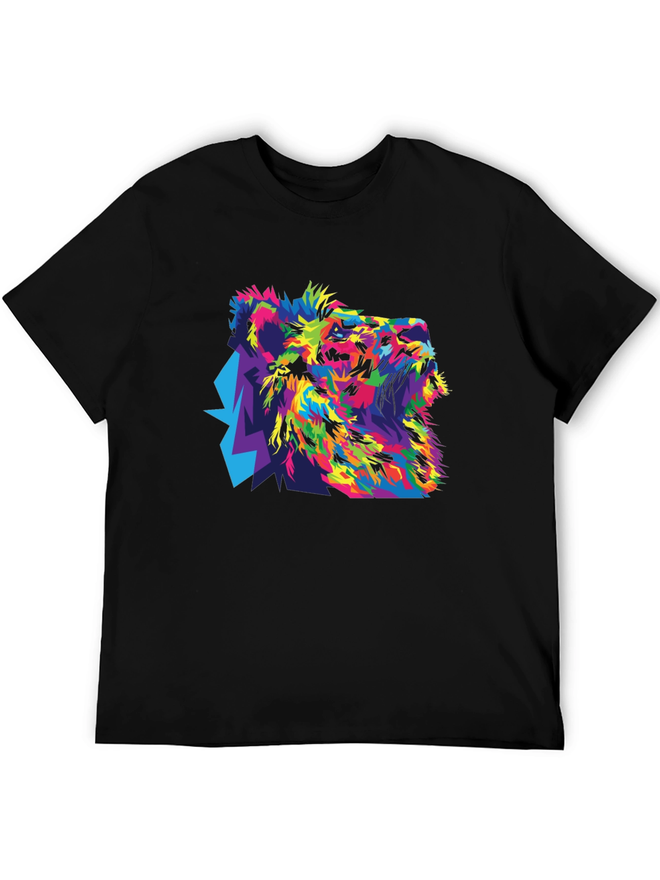 Colorful Lion Graphic Black T-Shirt