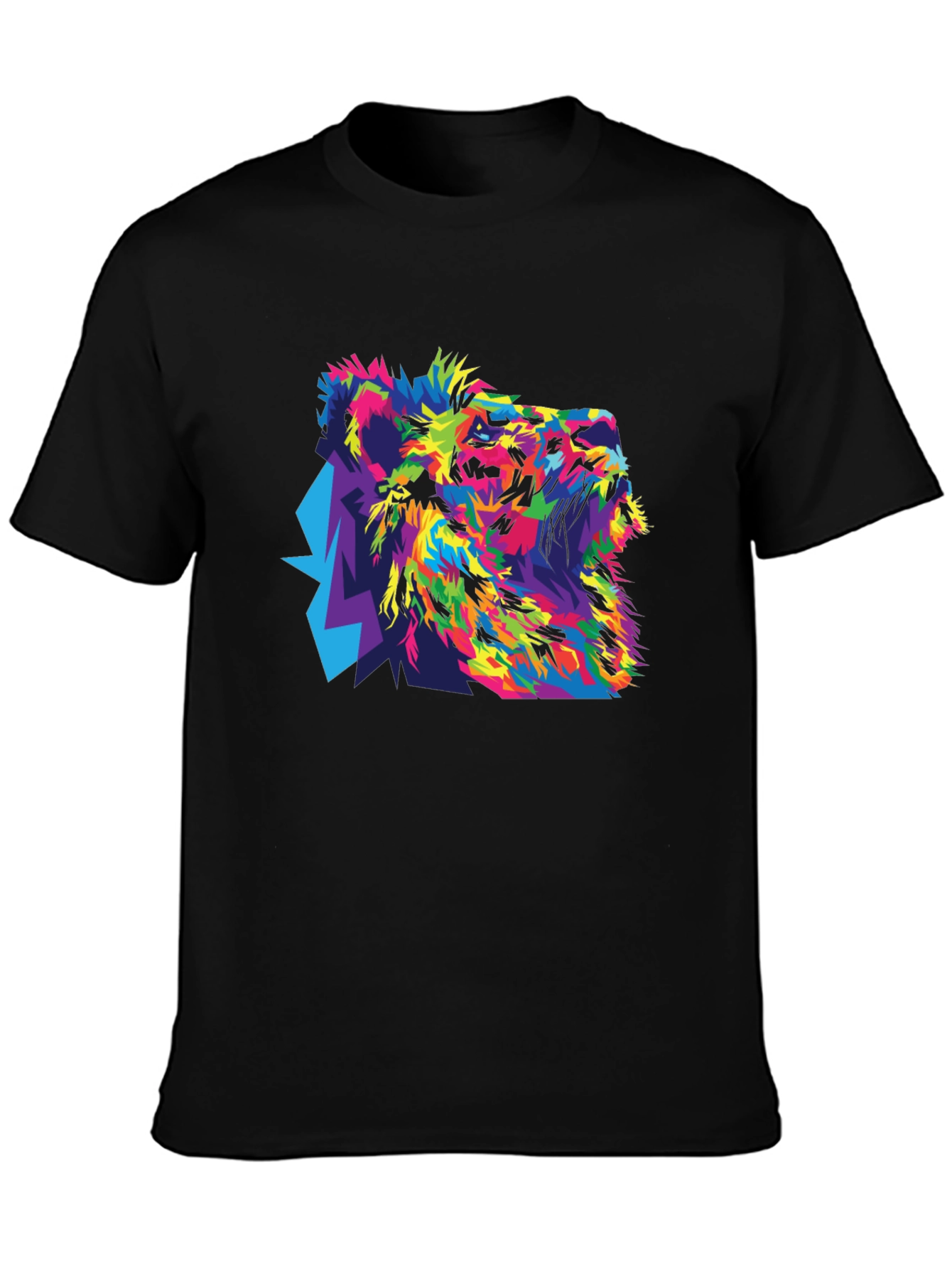 Colorful Lion Graphic Black T-Shirt