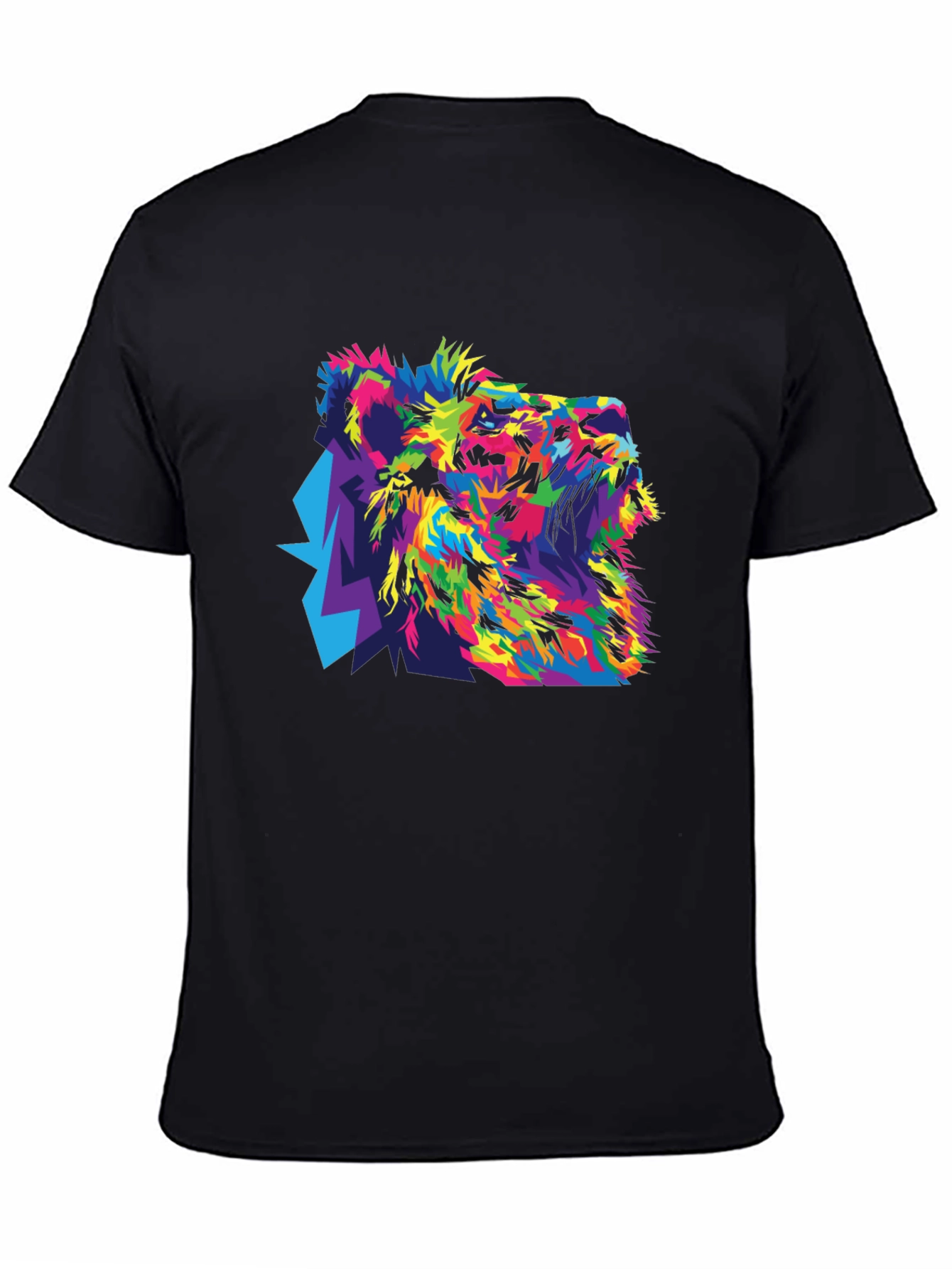 Colorful Lion Graphic Black T-Shirt