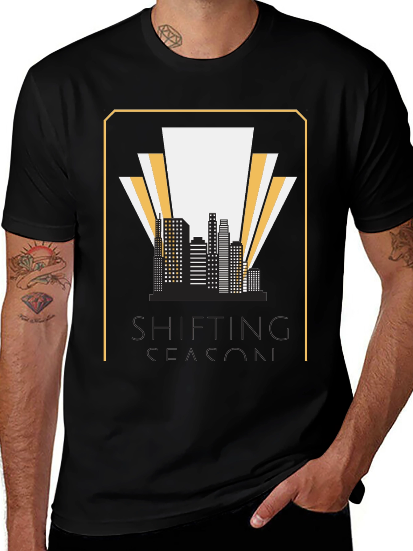 Shifting Season Graphic T-Shirt - Retro Cityscape Tee