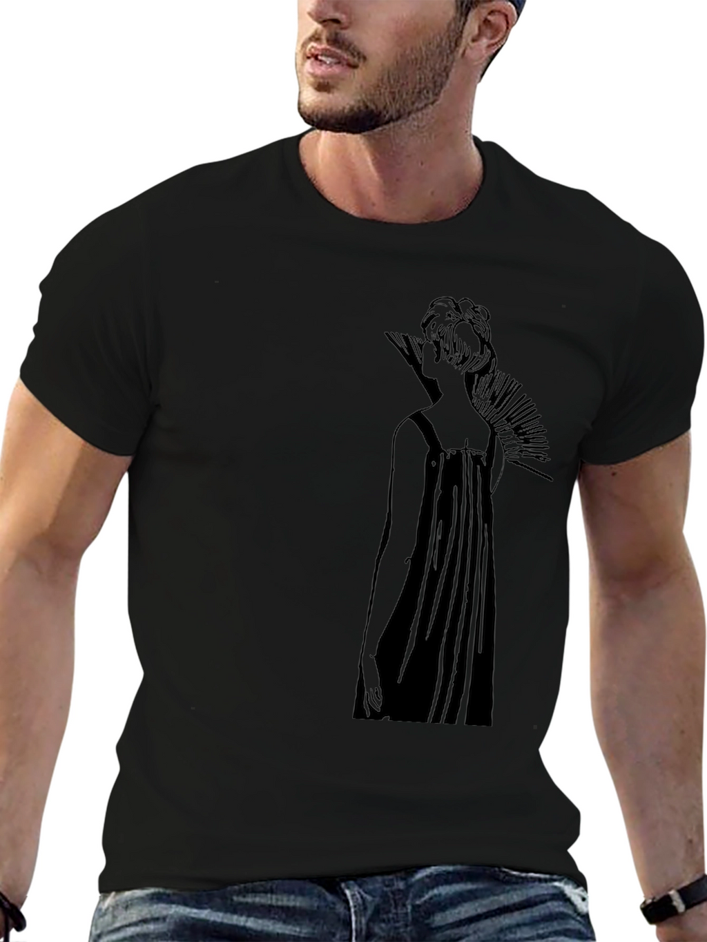 Elegant Black T-Shirt with Artistic Woman Design