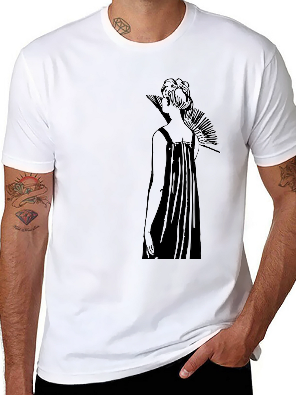 Elegant Black T-Shirt with Artistic Woman Design