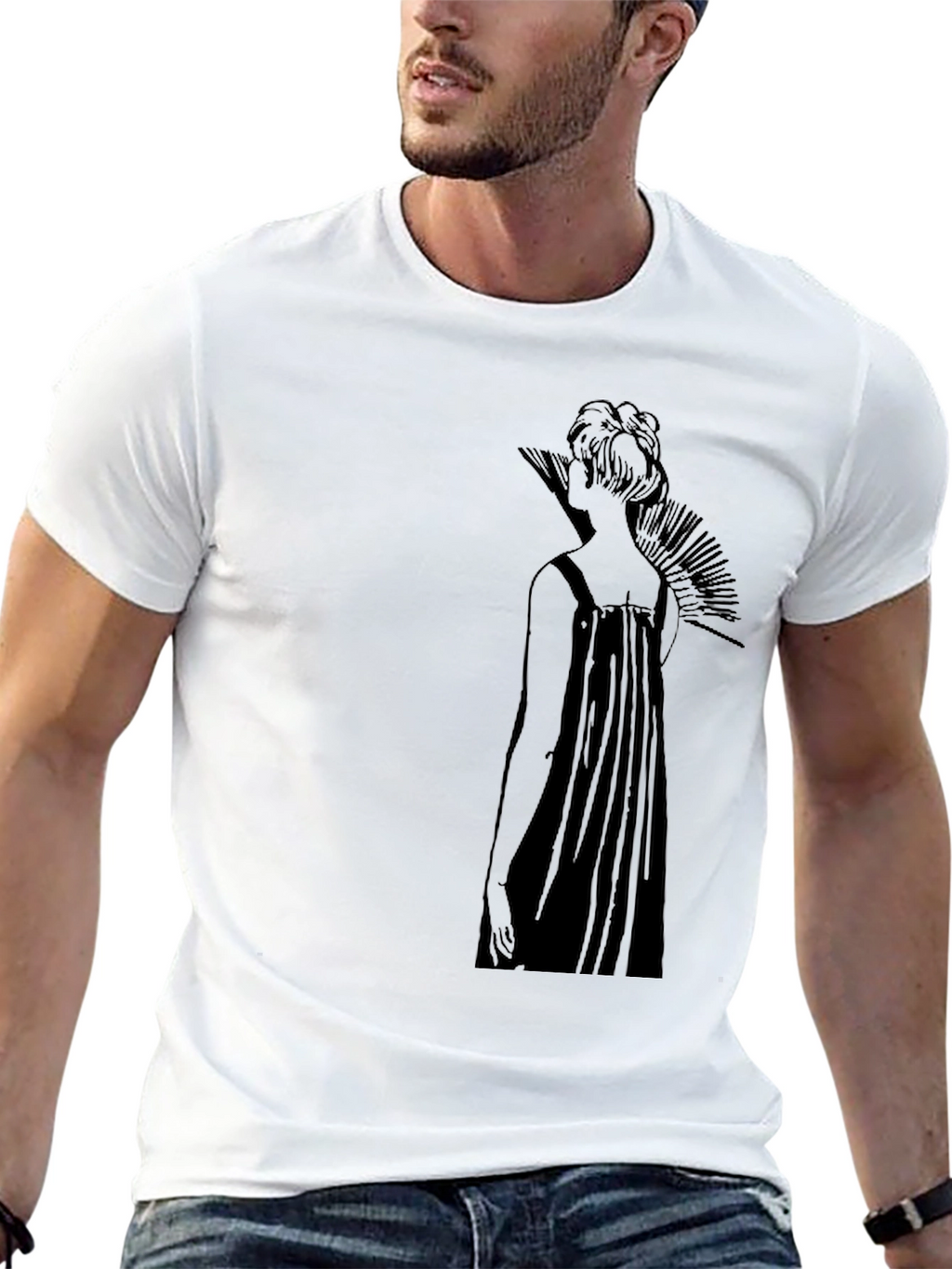 Elegant Black T-Shirt with Artistic Woman Design