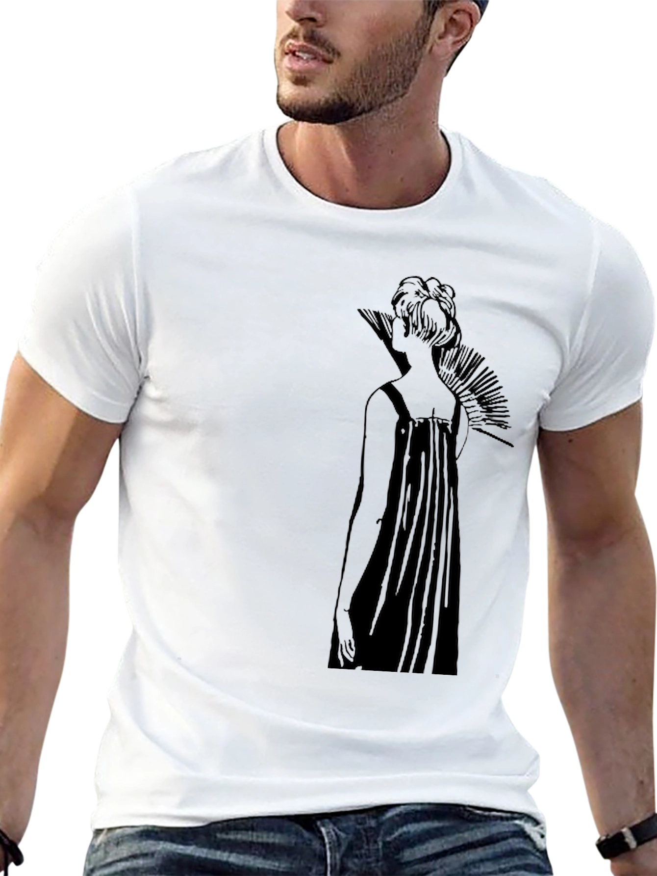 Elegant Black T-Shirt with Artistic Woman Design