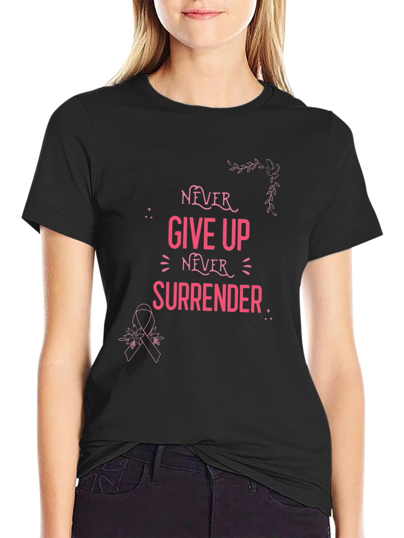 Never Give Up Breast Cancer Awareness T-Shirt
