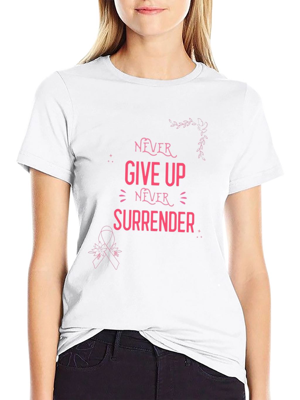 Never Give Up Breast Cancer Awareness T-Shirt