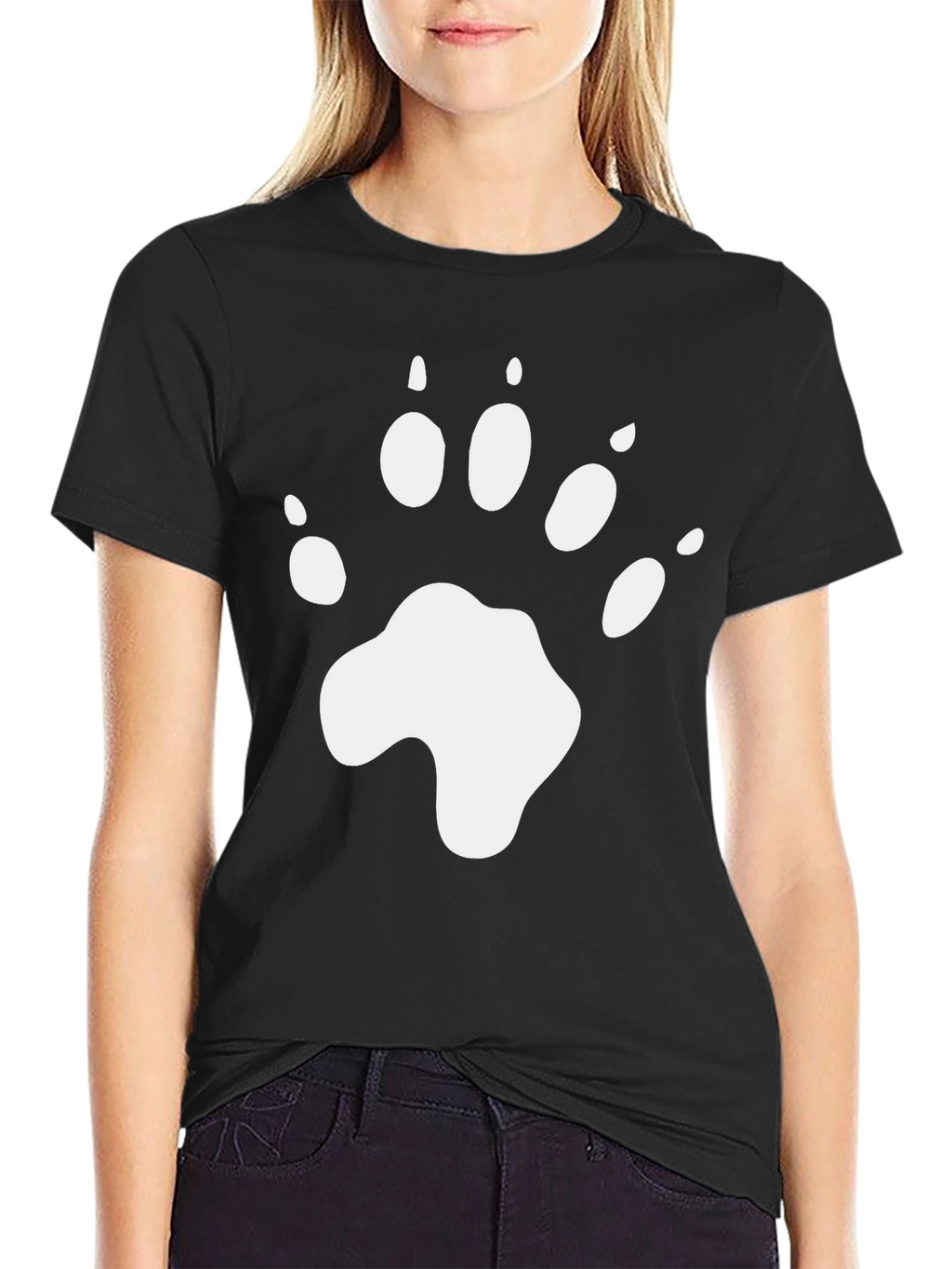 Bear Paw Print Graphic T-Shirt - Black