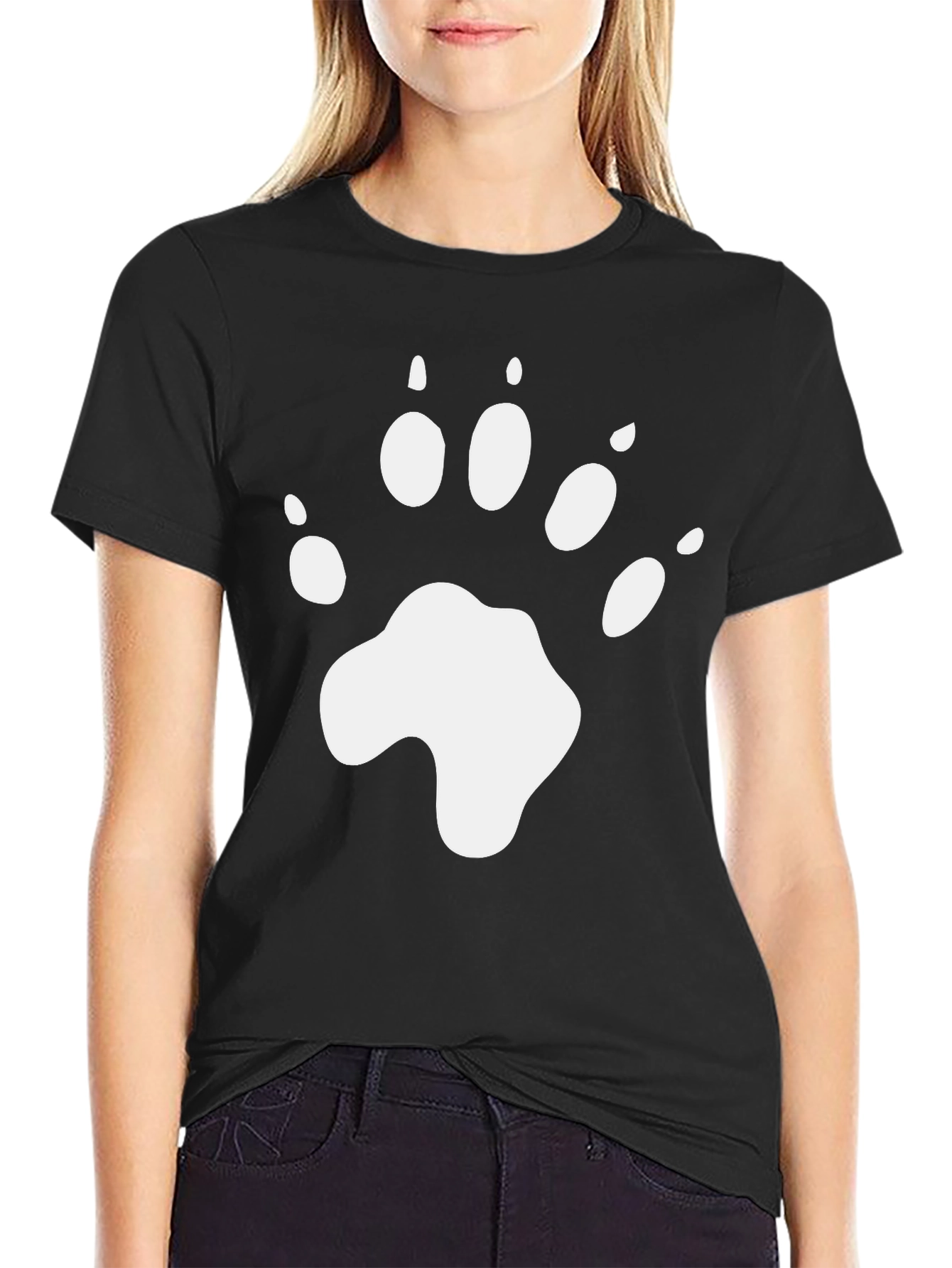 Bear Paw Print Graphic T-Shirt - Black