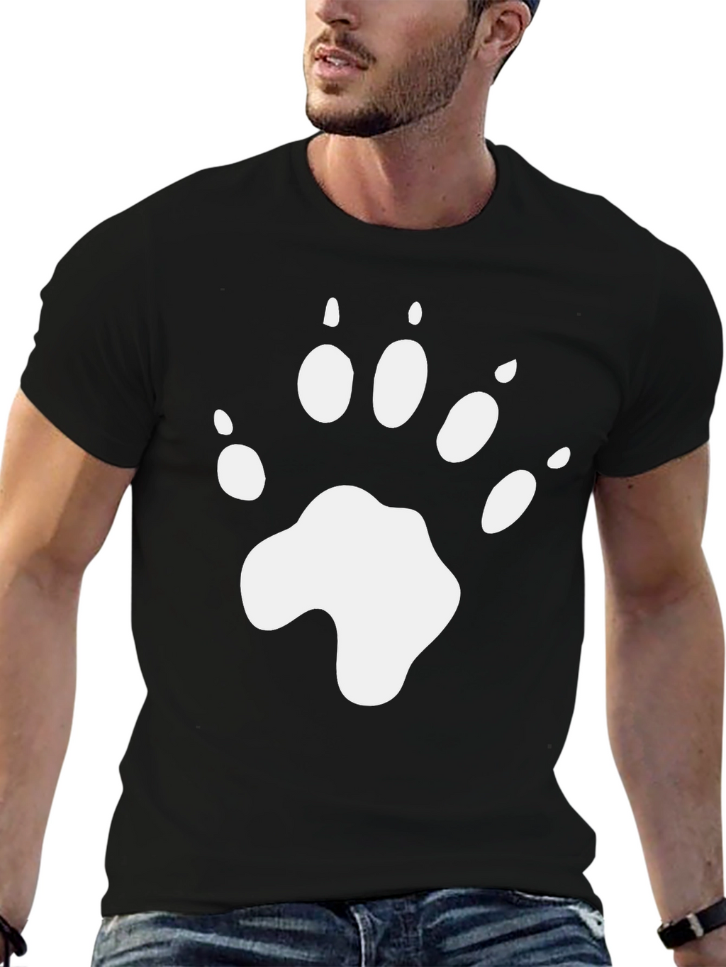 Bear Paw Print Graphic T-Shirt - Black