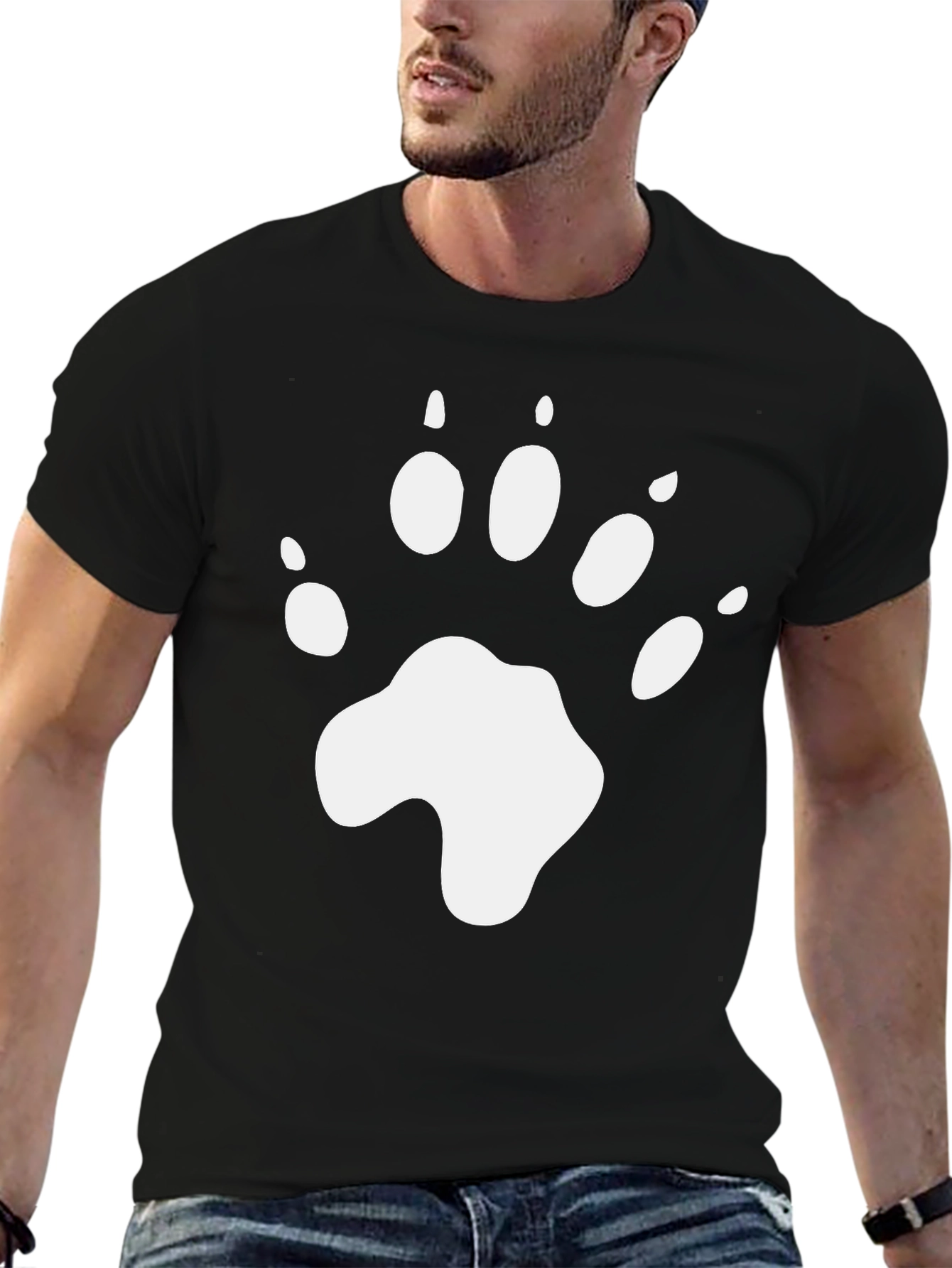 Bear Paw Print Graphic T-Shirt - Black