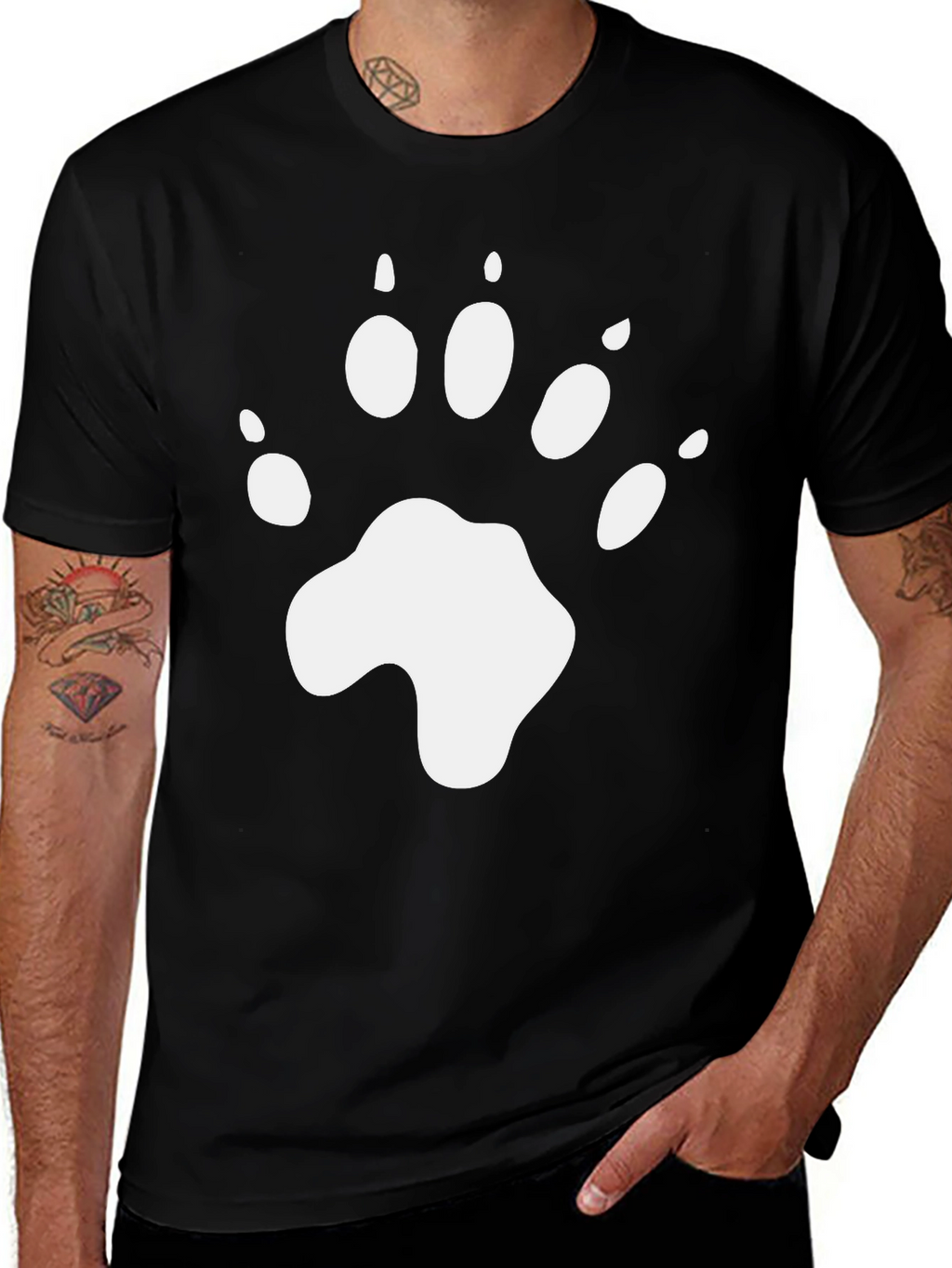 Bear Paw Print Graphic T-Shirt - Black