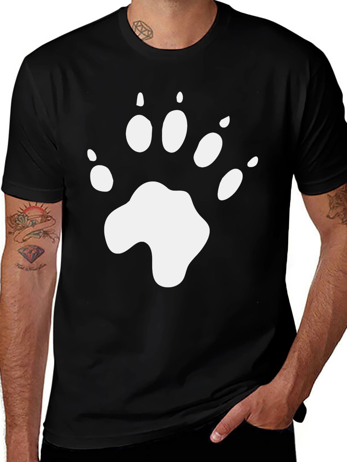 Bear Paw Print Graphic T-Shirt - Black