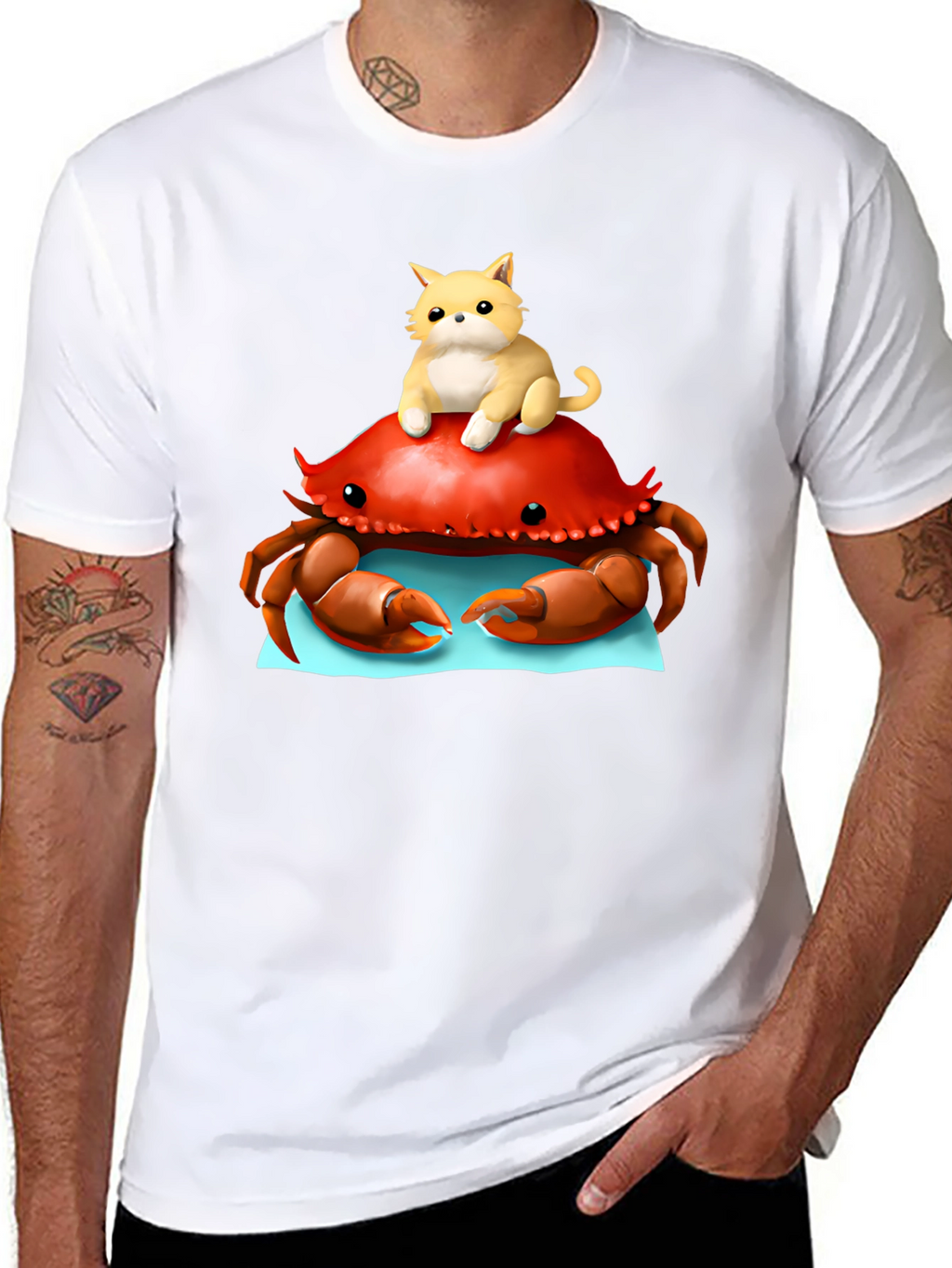 Crab & Cat Graphic Tee - Unique Black T-Shirt