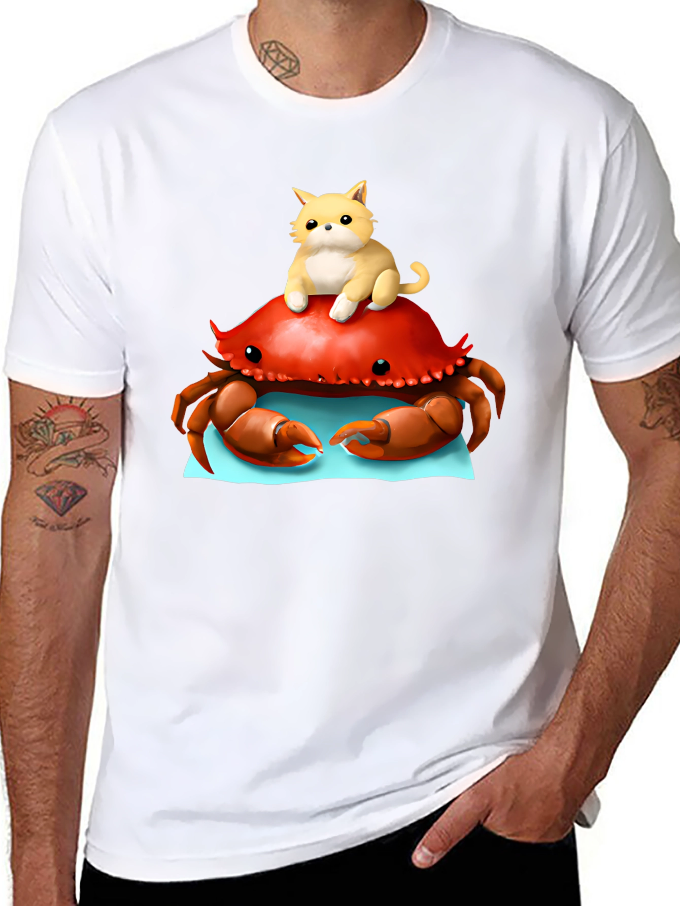 Crab & Cat Graphic Tee - Unique Black T-Shirt