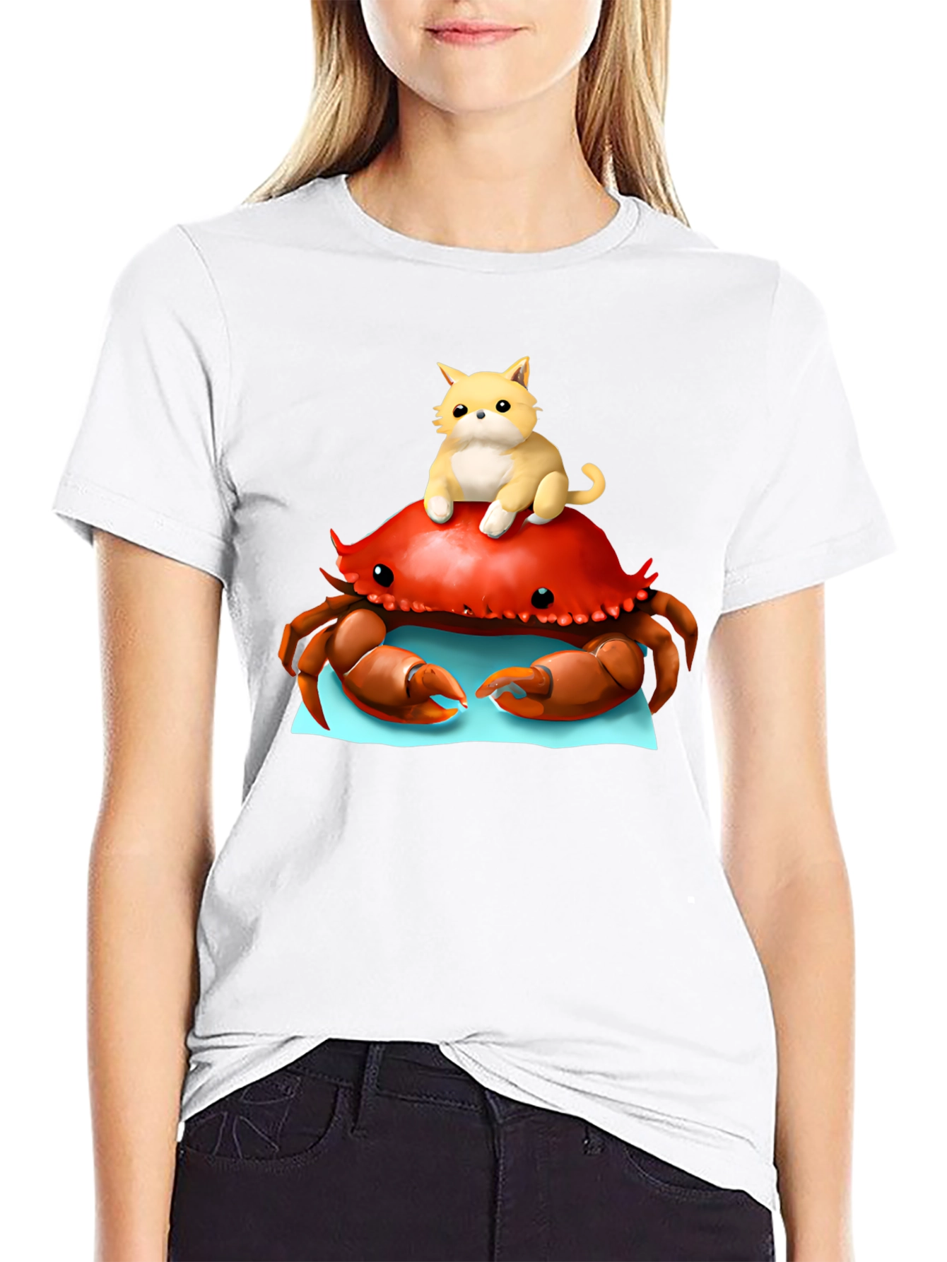 Crab & Cat Graphic Tee - Unique Black T-Shirt