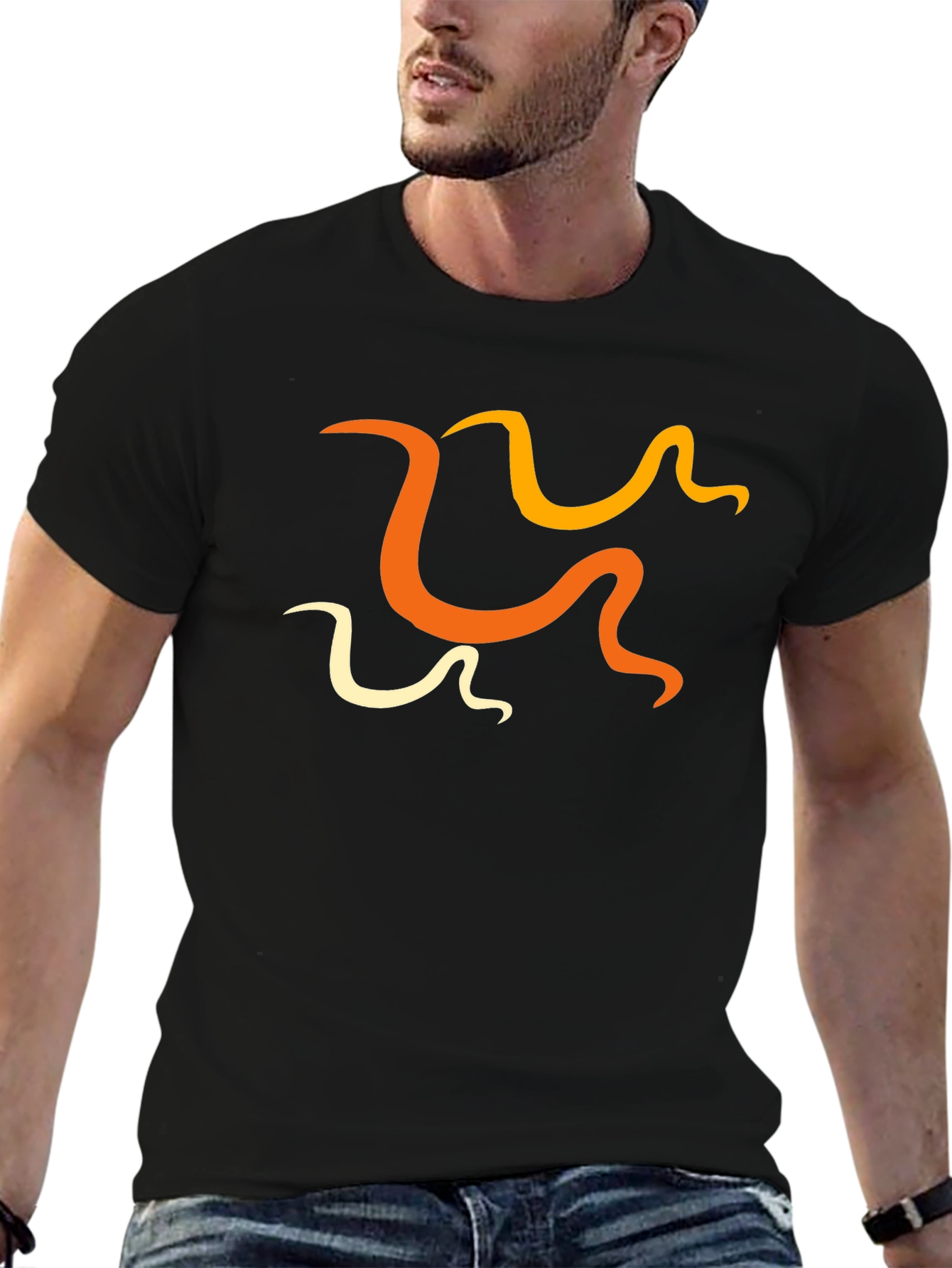 Abstract Swirl Design Black T-Shirt - Stylish Casual Wear