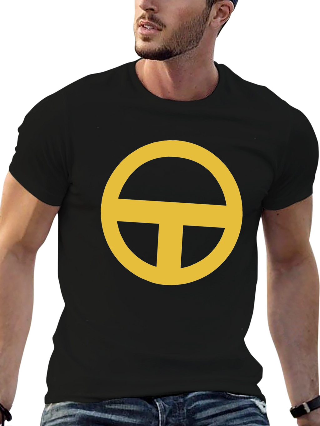 Black T-Shirt with Gold Circle-T Design