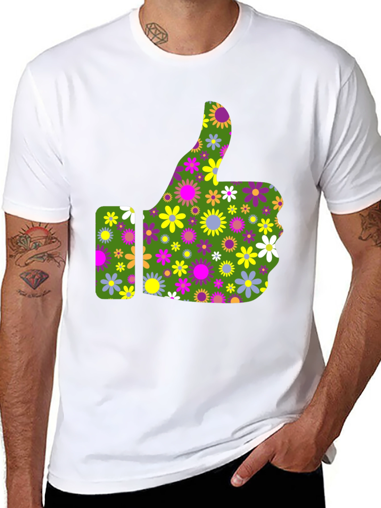 Groovy Floral Thumbs Up Graphic Tee