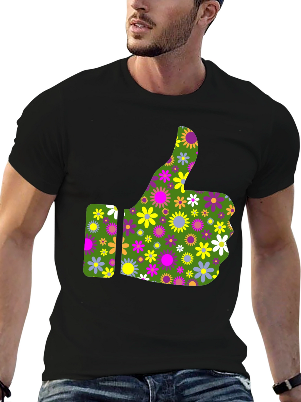 Groovy Floral Thumbs Up Graphic Tee