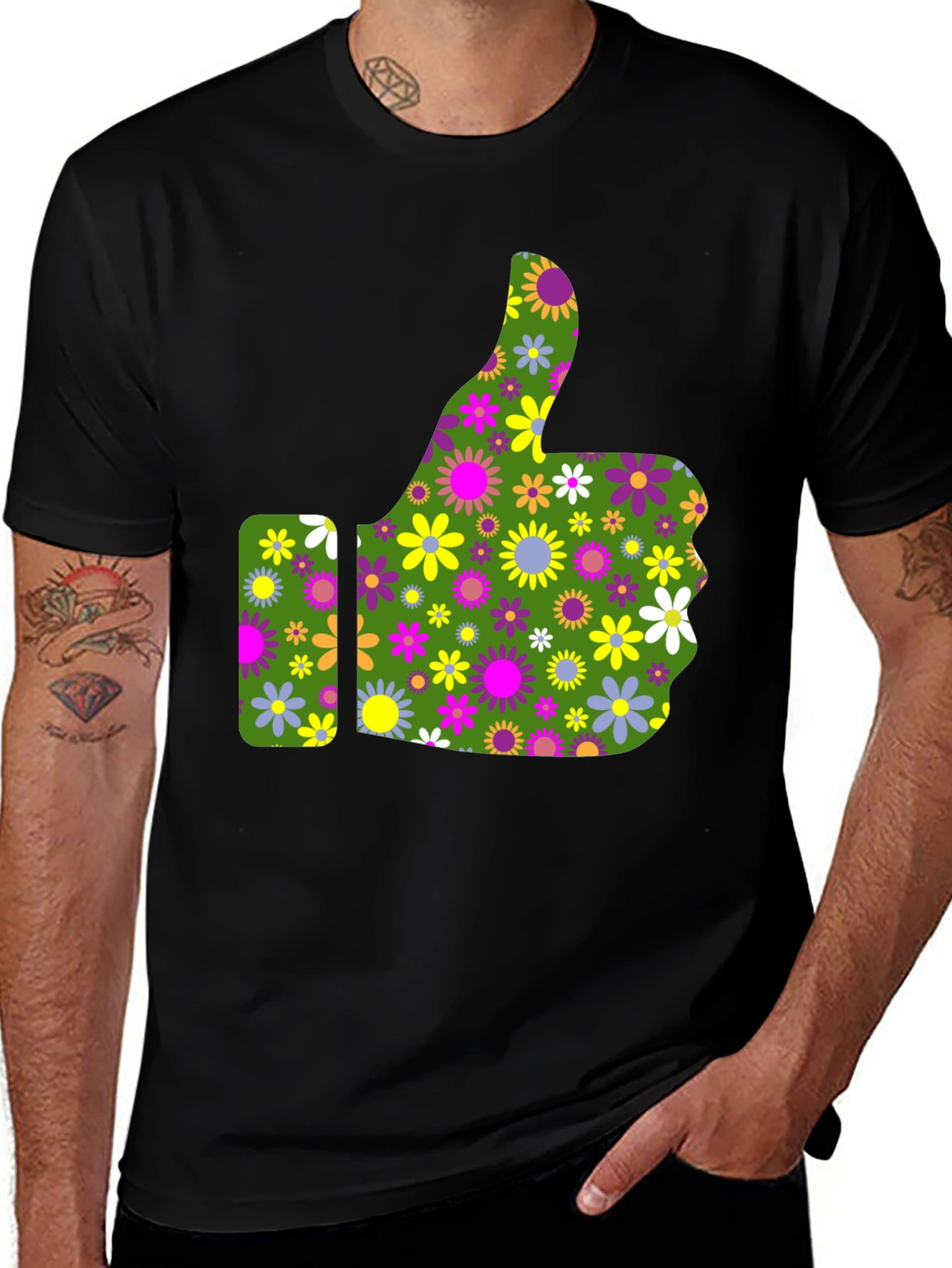 Groovy Floral Thumbs Up Graphic Tee