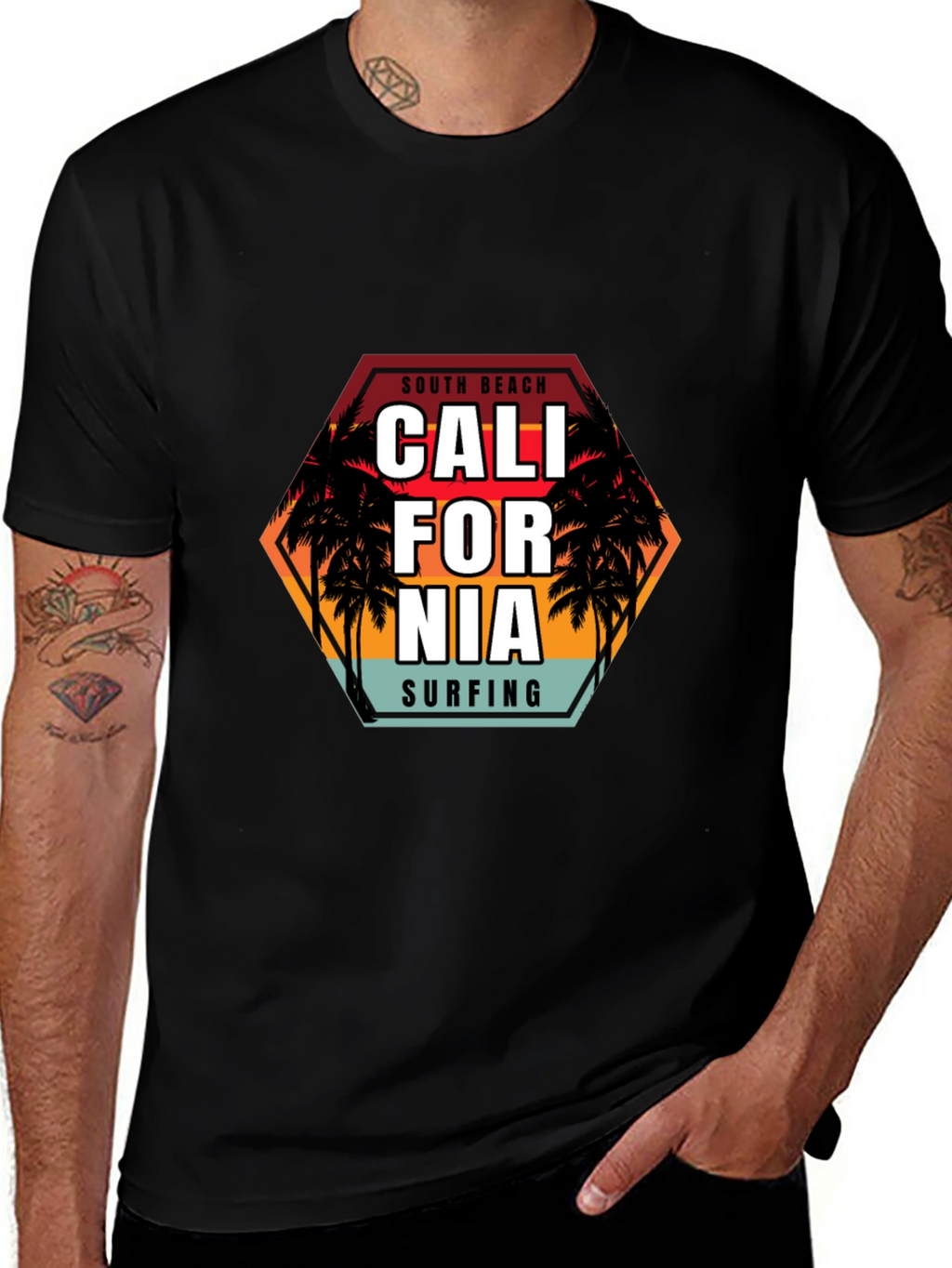 South Beach Cali Surfing Black T-Shirt