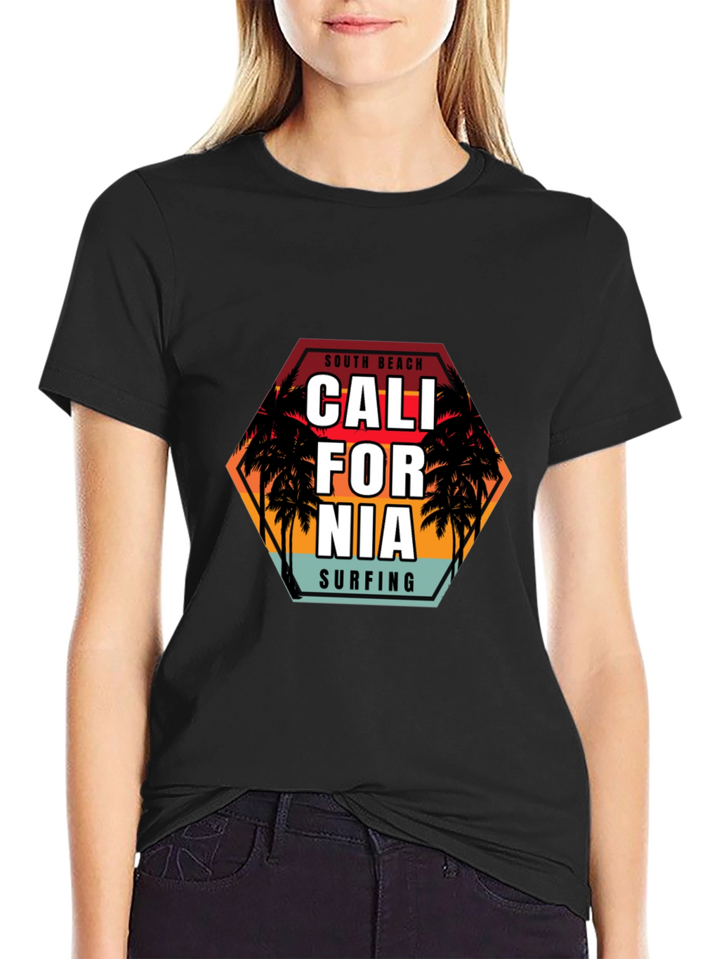 South Beach Cali Surfing Black T-Shirt