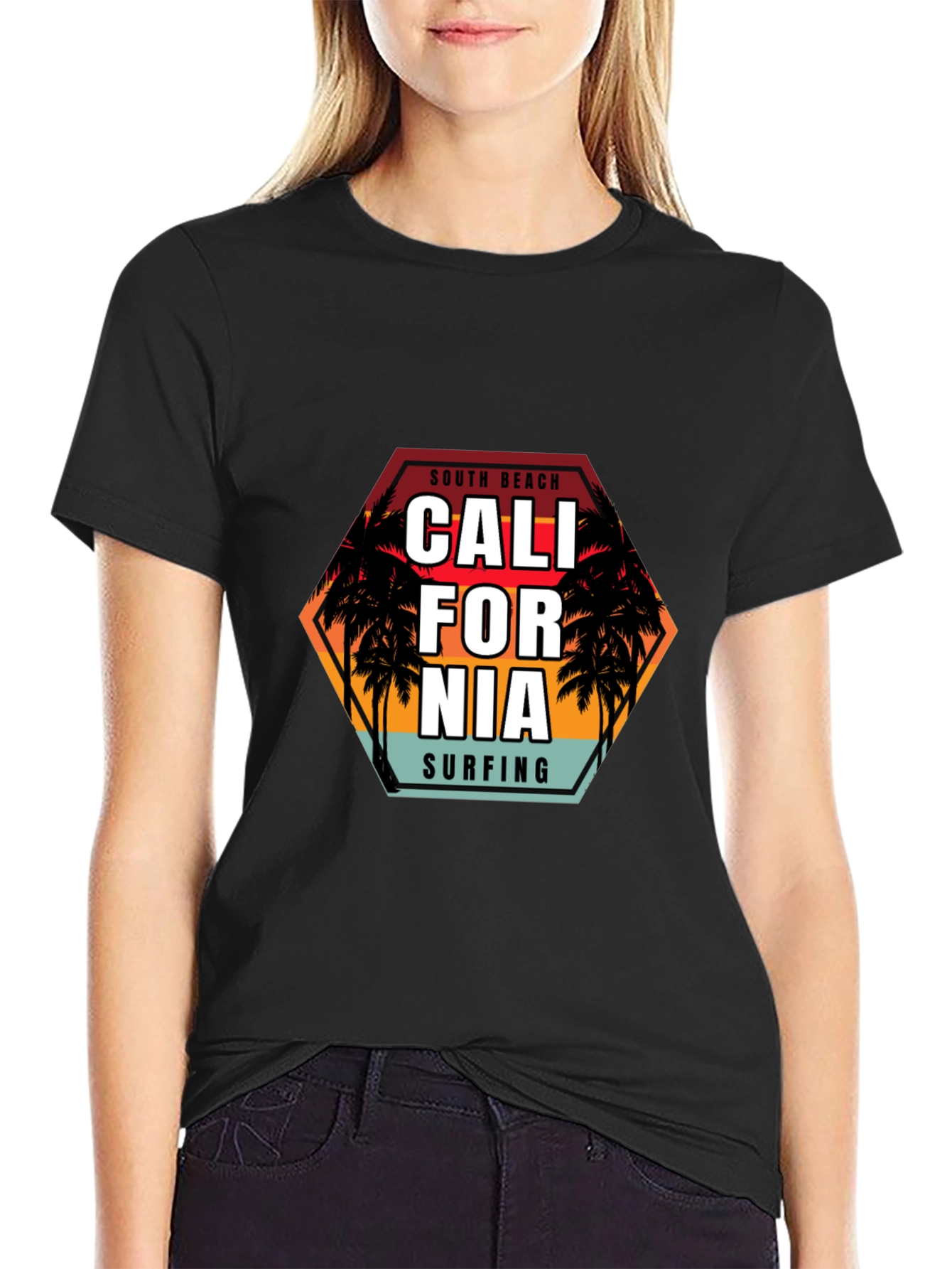 South Beach Cali Surfing Black T-Shirt