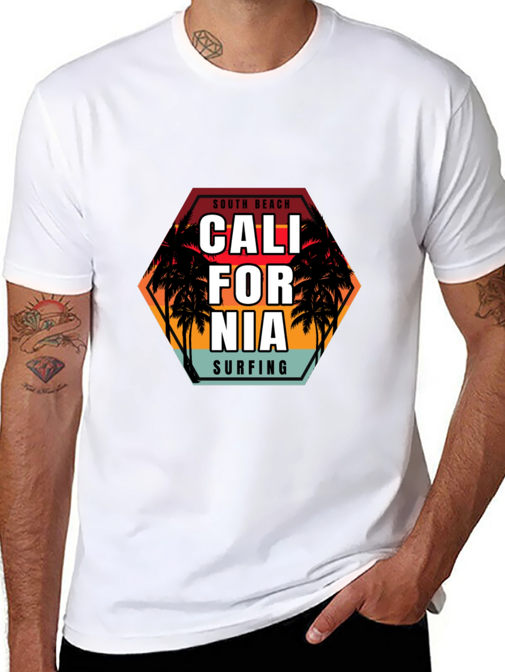 South Beach Cali Surfing Black T-Shirt