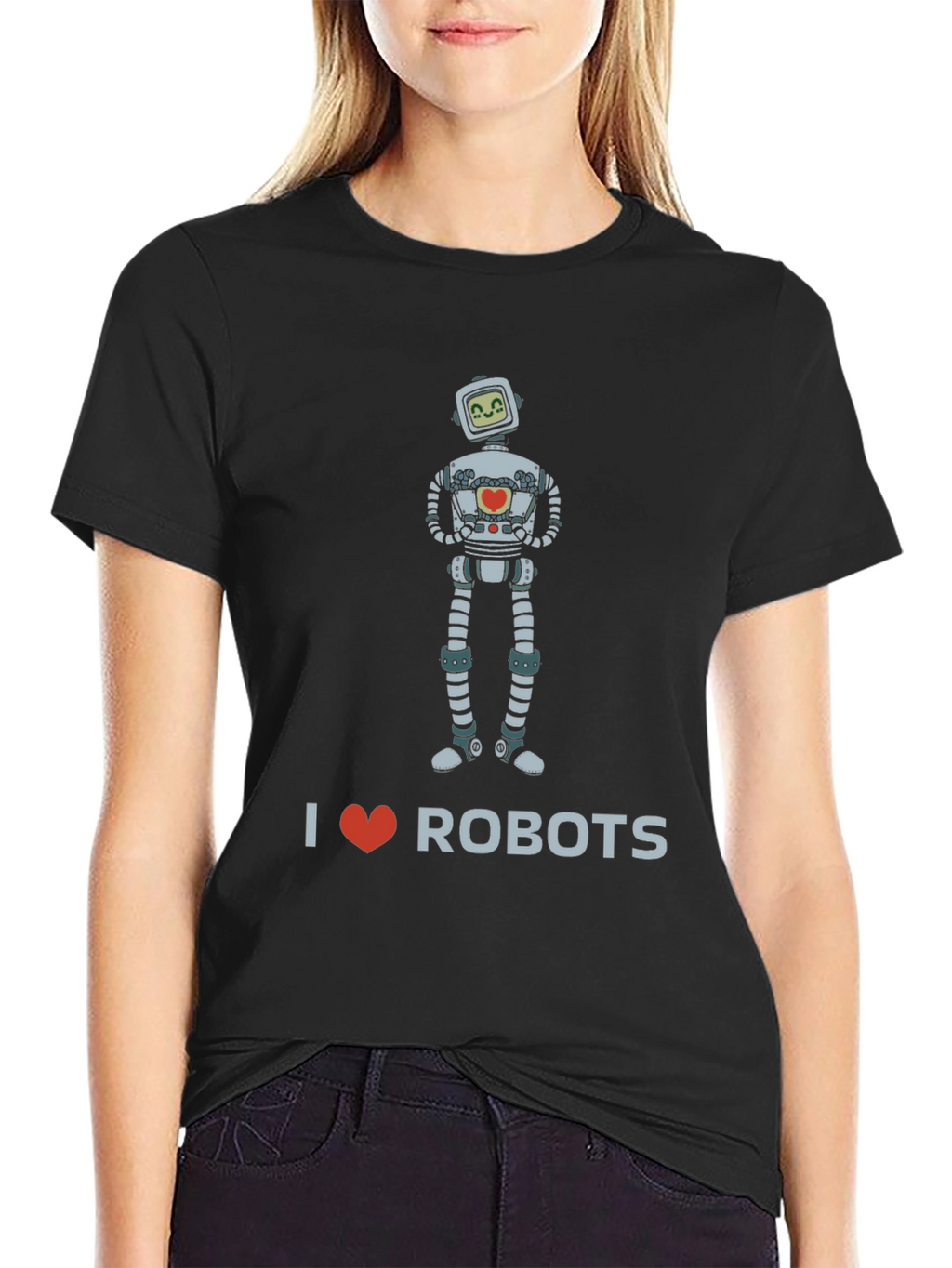 I Heart Robots Graphic Tee - Black Crew Neck