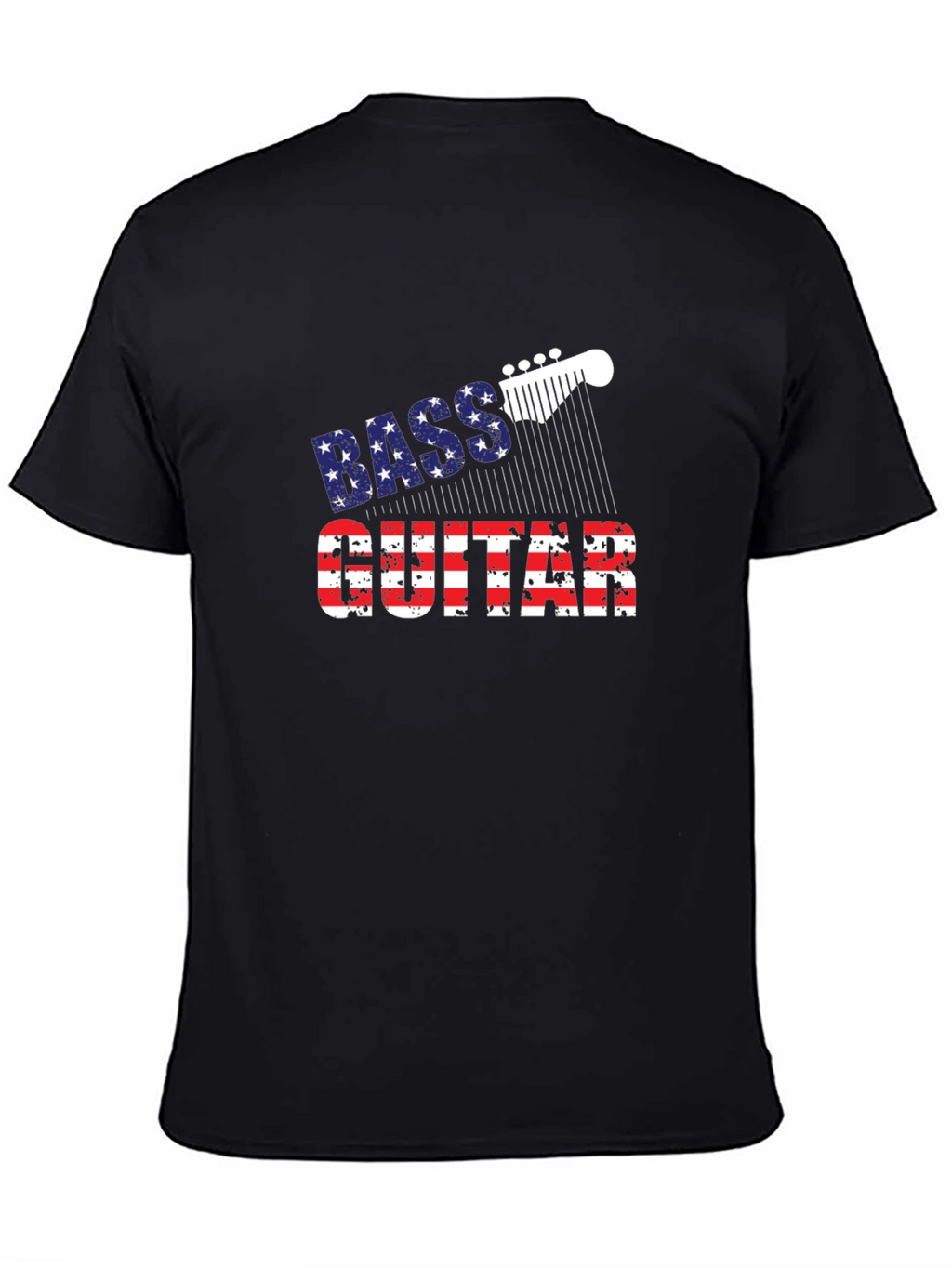 Bass Guitar American Flag Mens Black T-Shirt