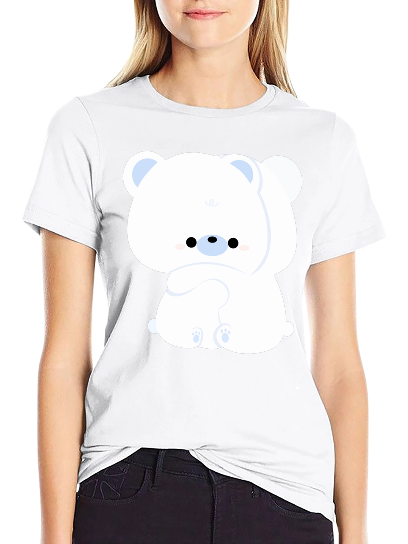 Cute Bear Graphic Tee - Black Cotton Comfort
