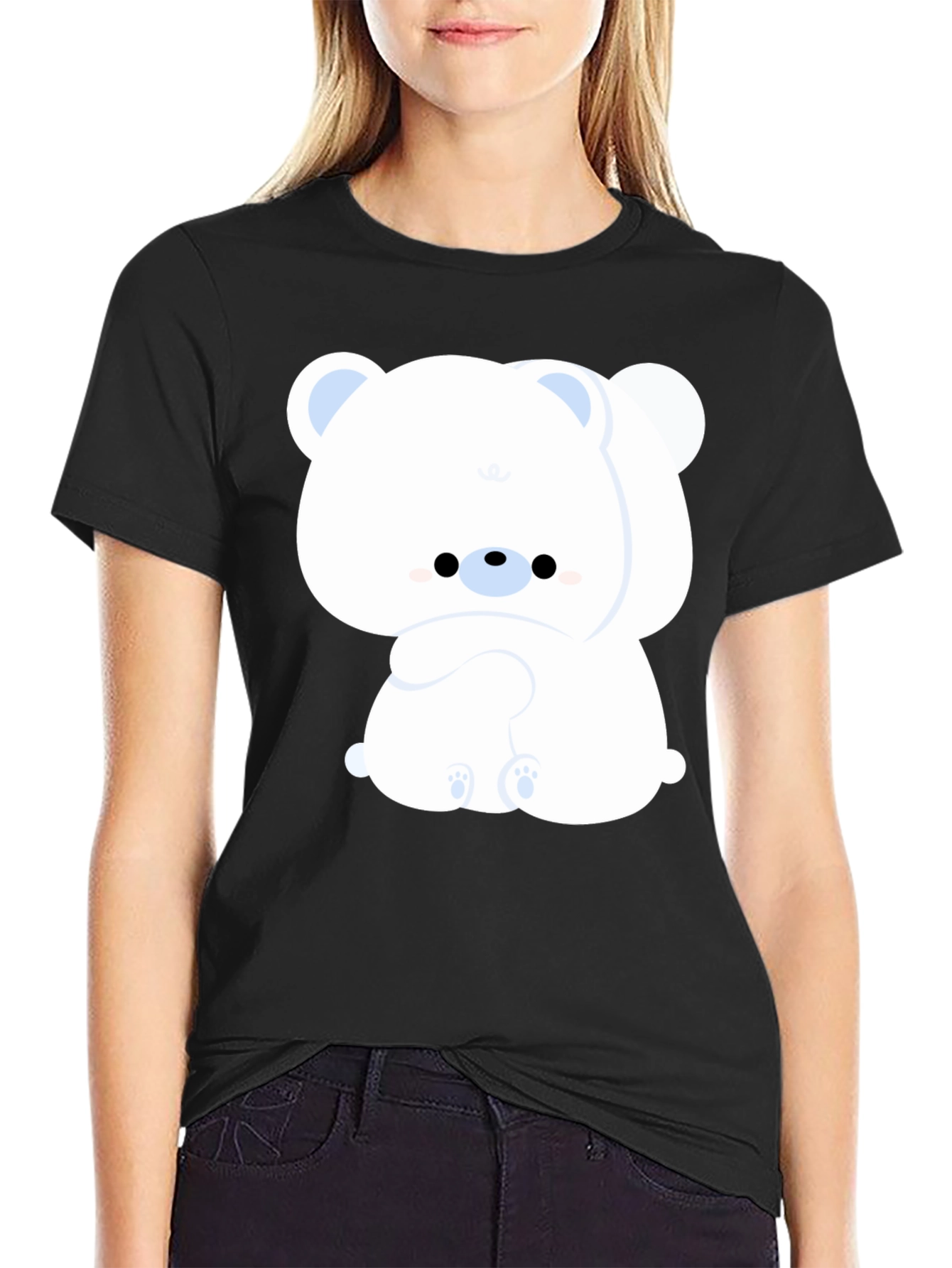 Cute Bear Graphic Tee - Black Cotton Comfort