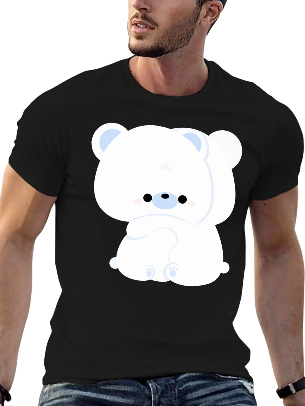 Cute Bear Graphic Tee - Black Cotton Comfort