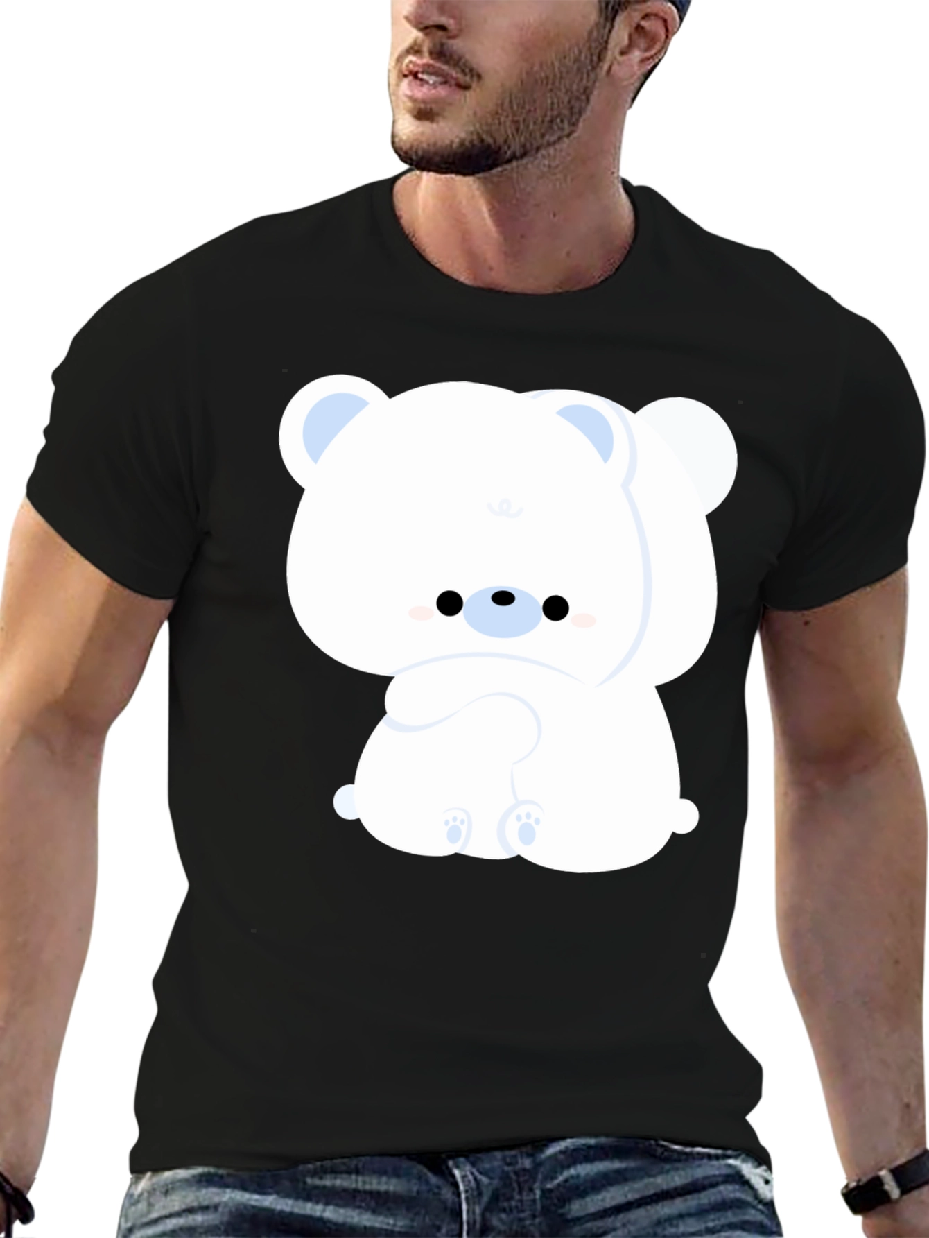 Cute Bear Graphic Tee - Black Cotton Comfort