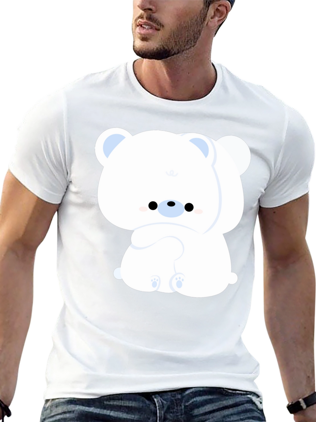 Cute Bear Graphic Tee - Black Cotton Comfort
