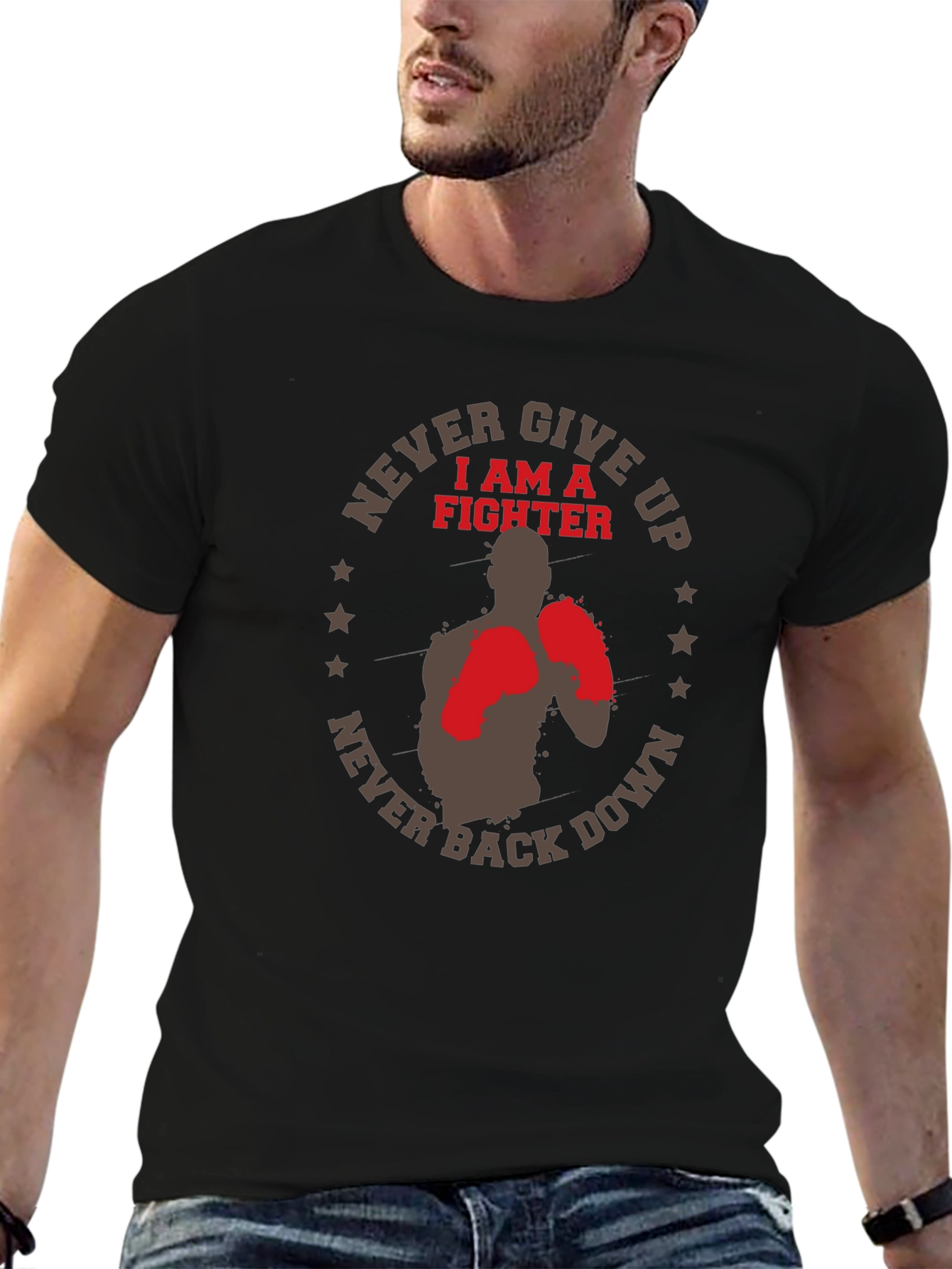 Never Give Up Fighter Graphic T-Shirt